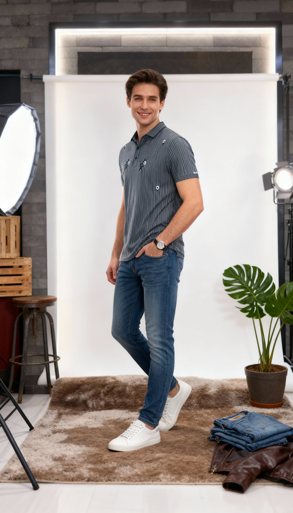 Self Printed Lining Men's Polo T-Shirt