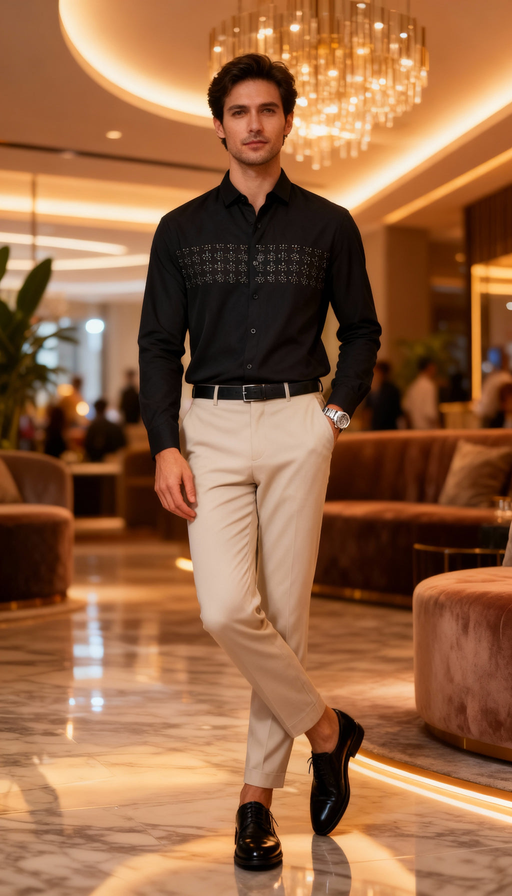 Self Design Premium Club Wear Sequin Men's Shirt