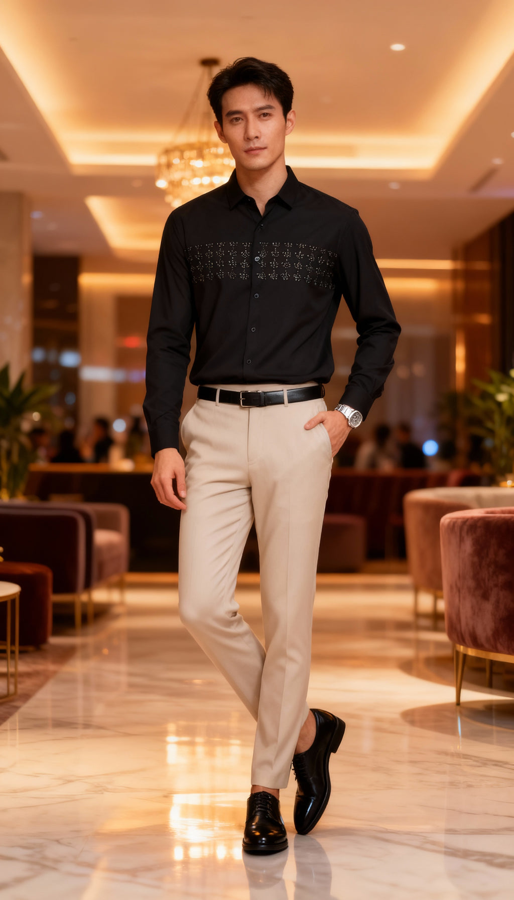 Self Design Premium Club Wear Sequin Men's Shirt