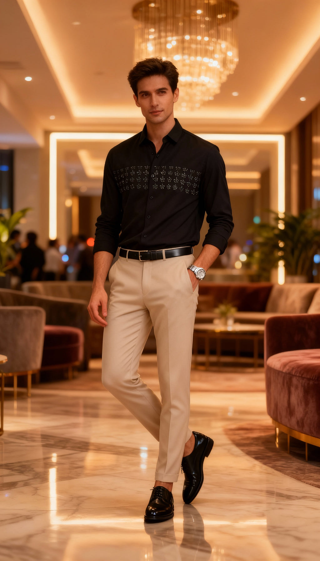 Self Design Premium Club Wear Sequin Men's Shirt