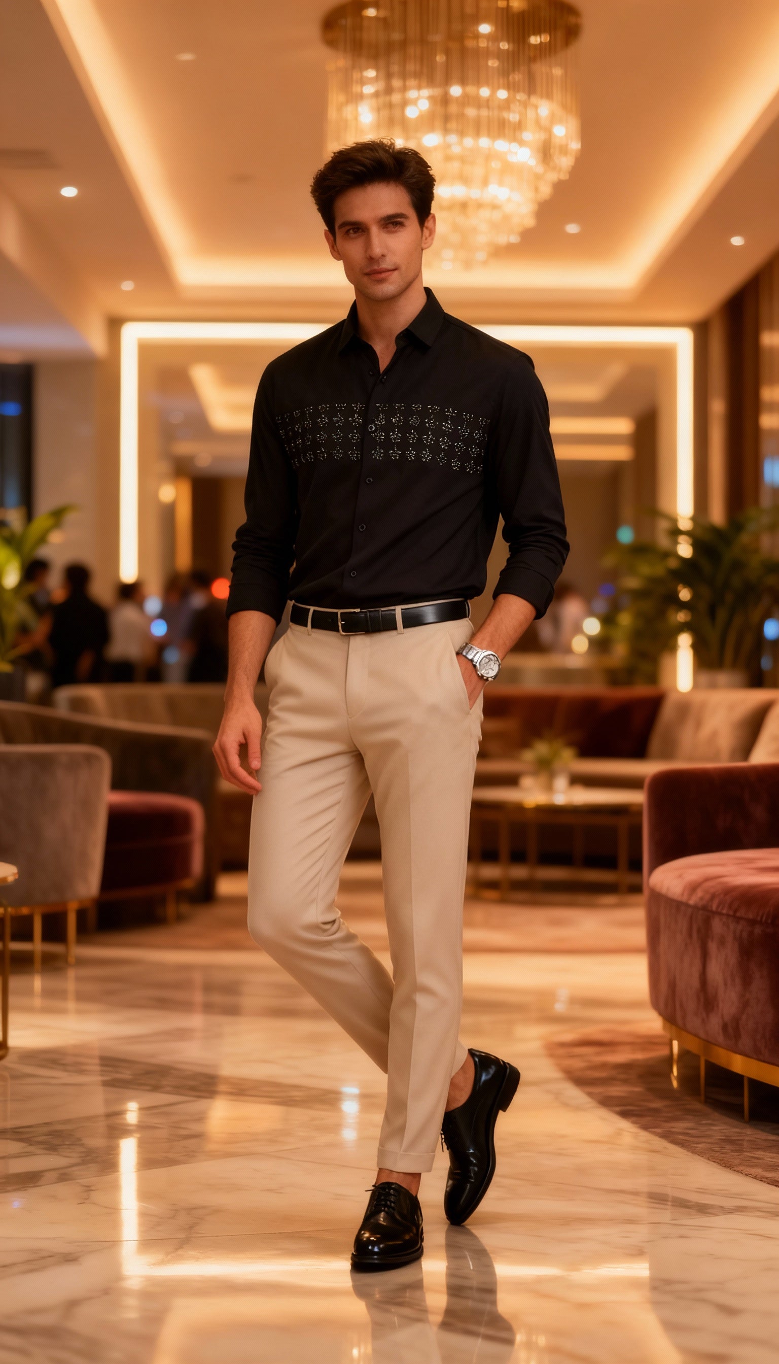 Self Design Premium Club Wear Sequin Men's Shirt