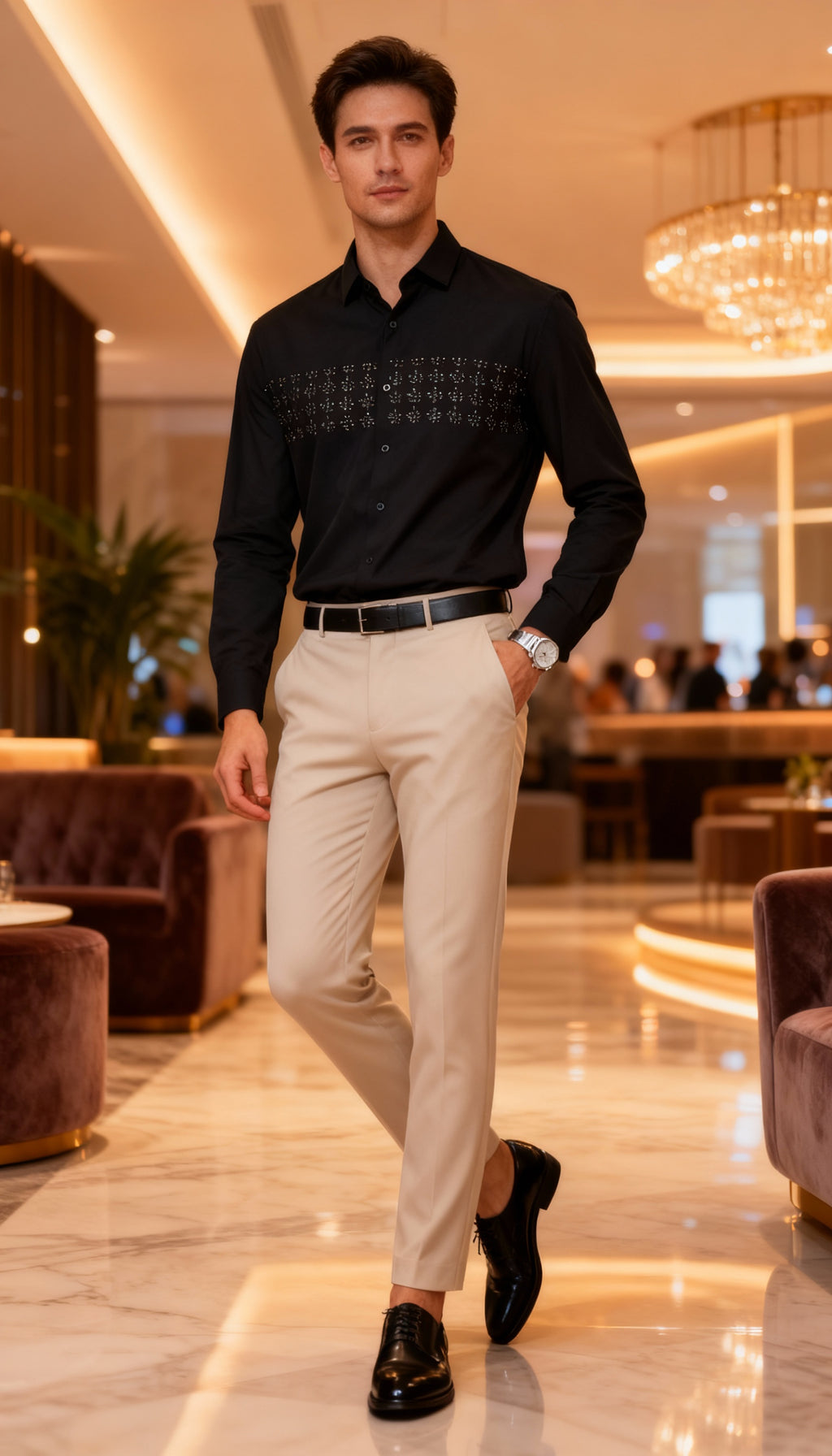 Self Design Premium Club Wear Sequin Men's Shirt