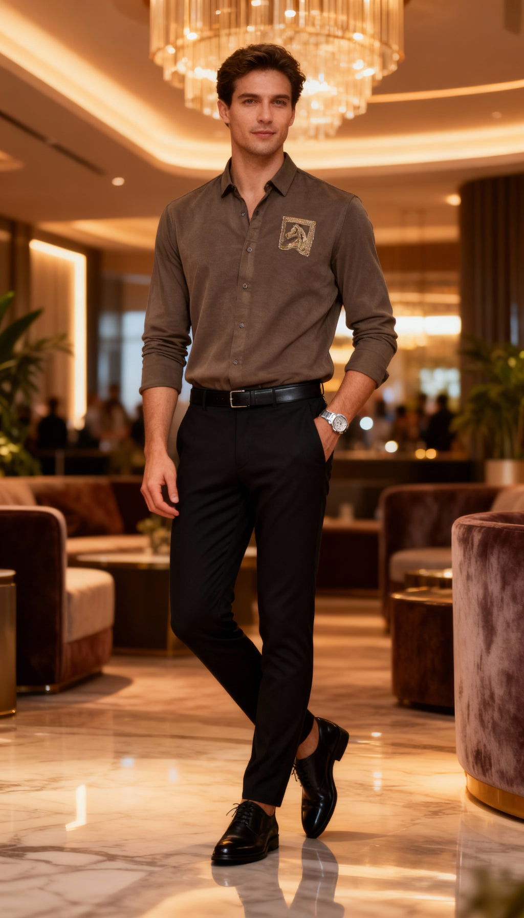 Self Design Premium Club Wear Sequin Men's Shirt