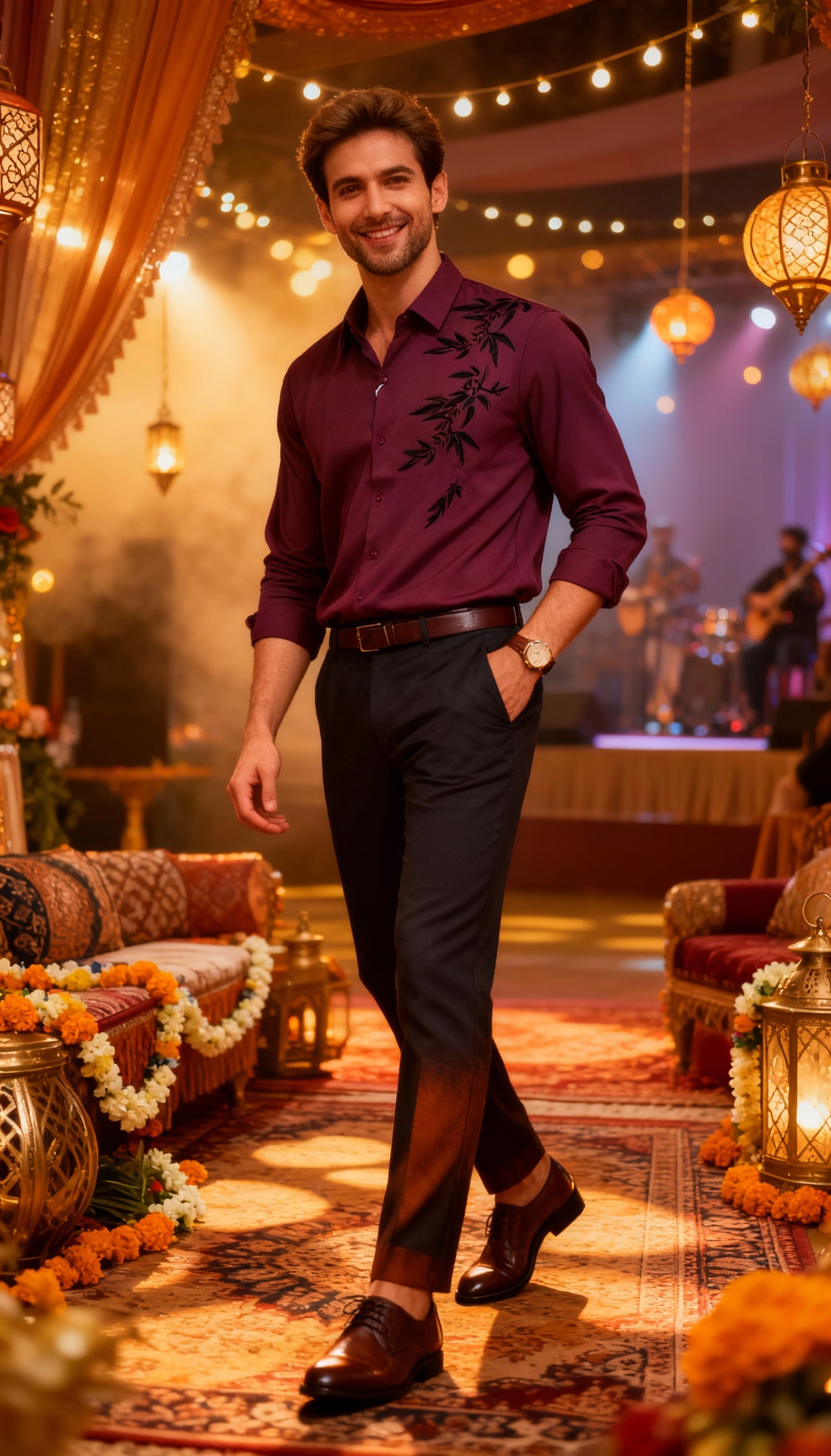 Self Design Premium Club Wear Sequin Men's Shirt