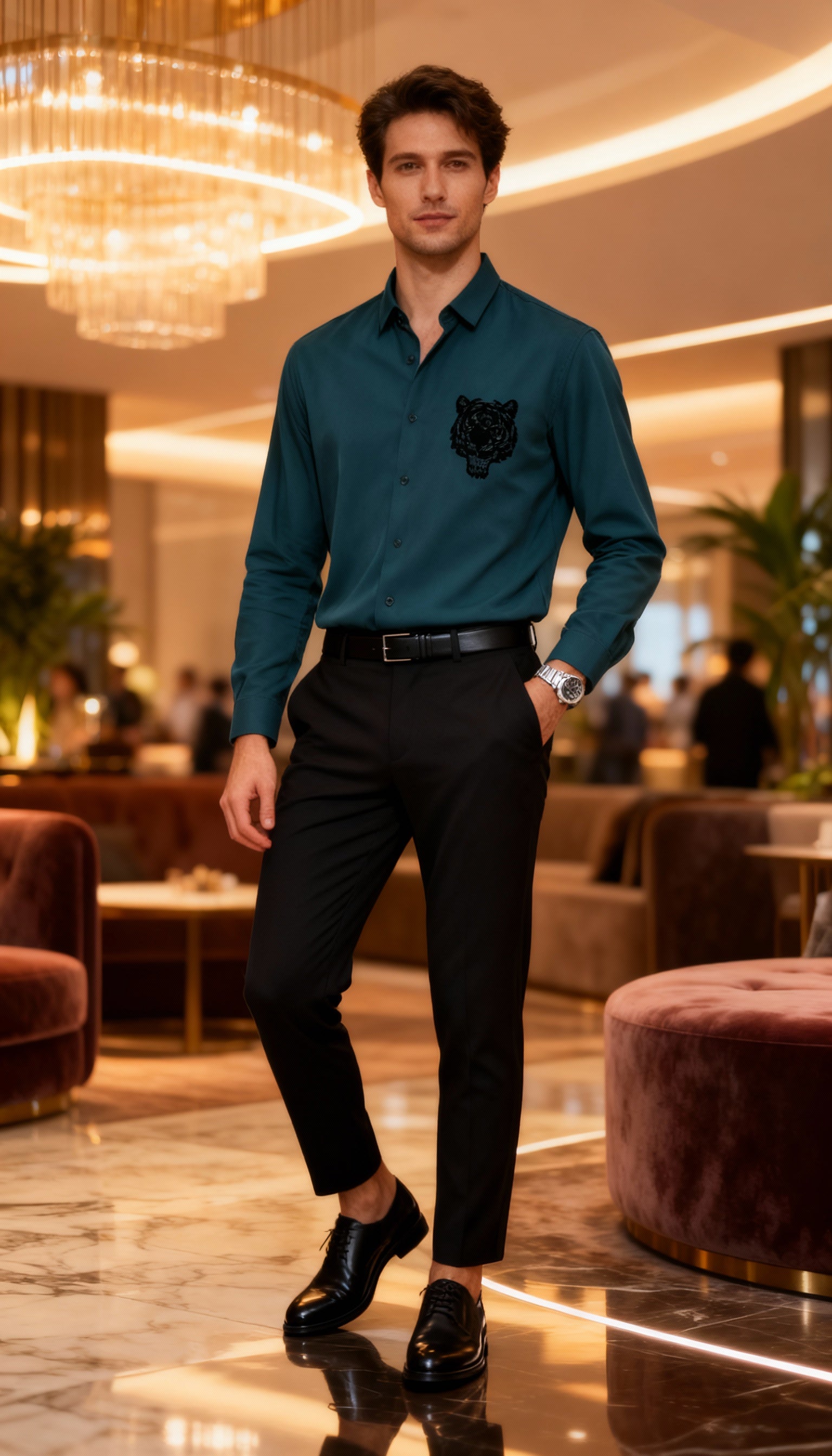 Self Design Premium Club Wear Sequin Men's Shirt