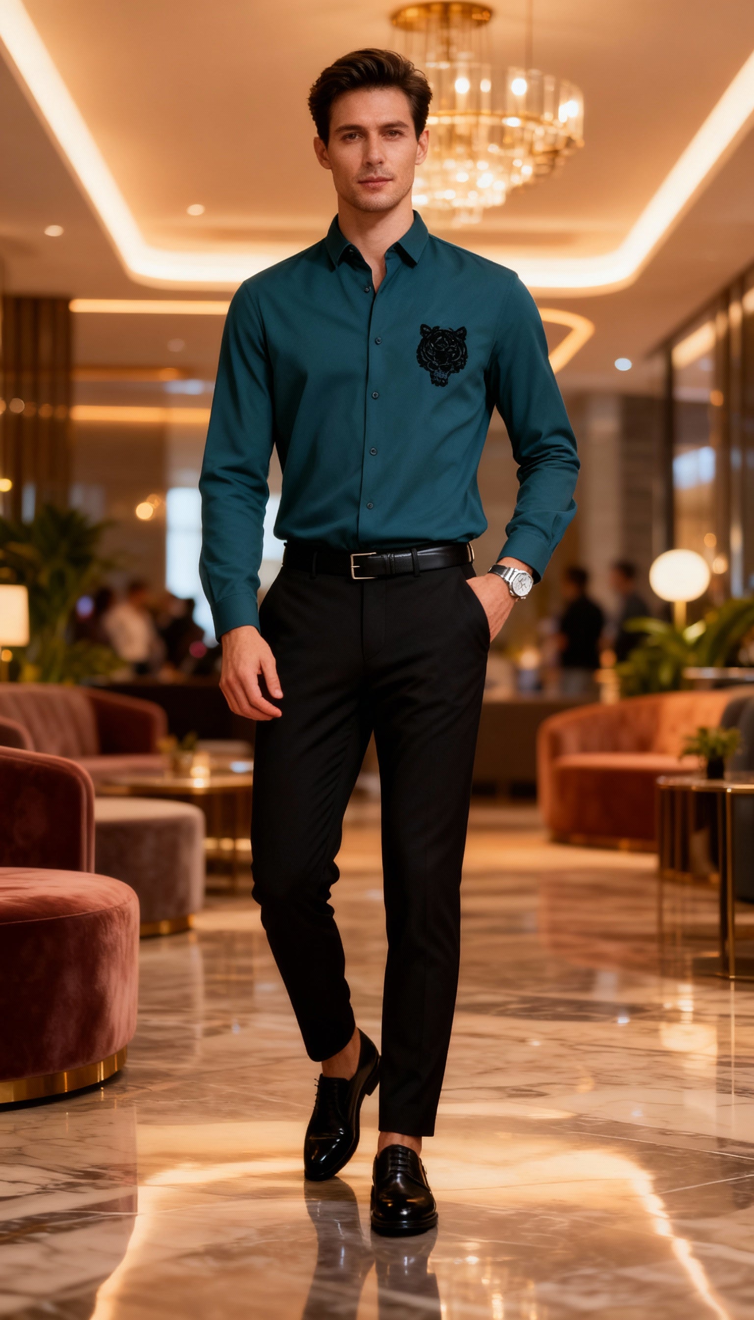 Self Design Premium Club Wear Sequin Men's Shirt