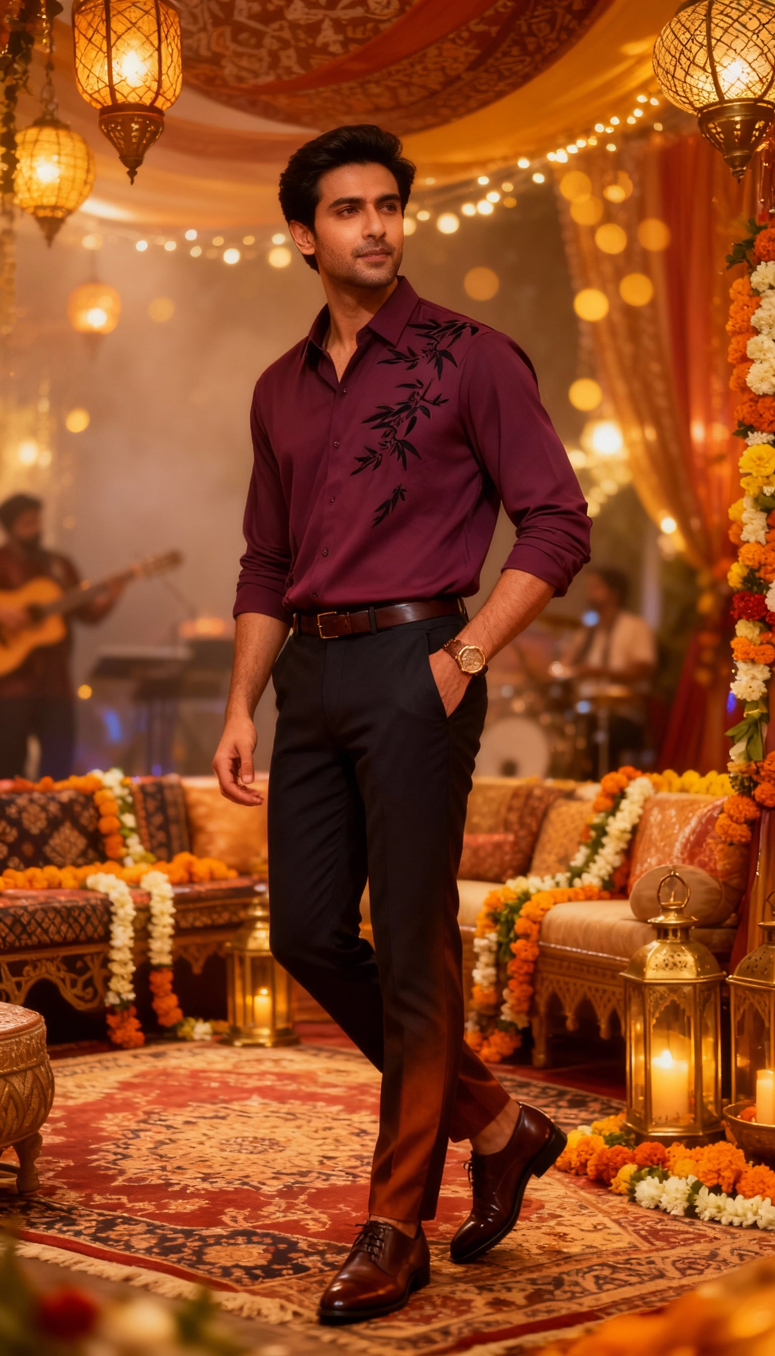 Self Design Premium Club Wear Sequin Men's Shirt