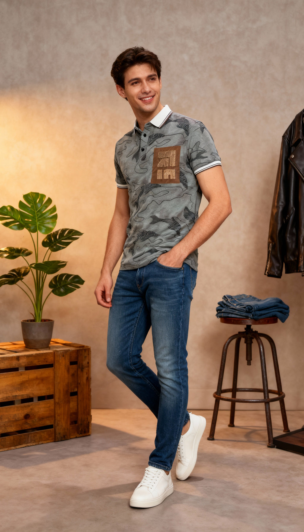 Self Printed Polo Men's T-Shirt With Designed Pocket