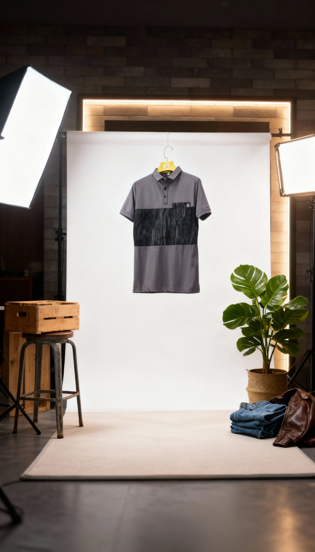 Self Printed Men's Polo T-Shirt With Designed Pocket