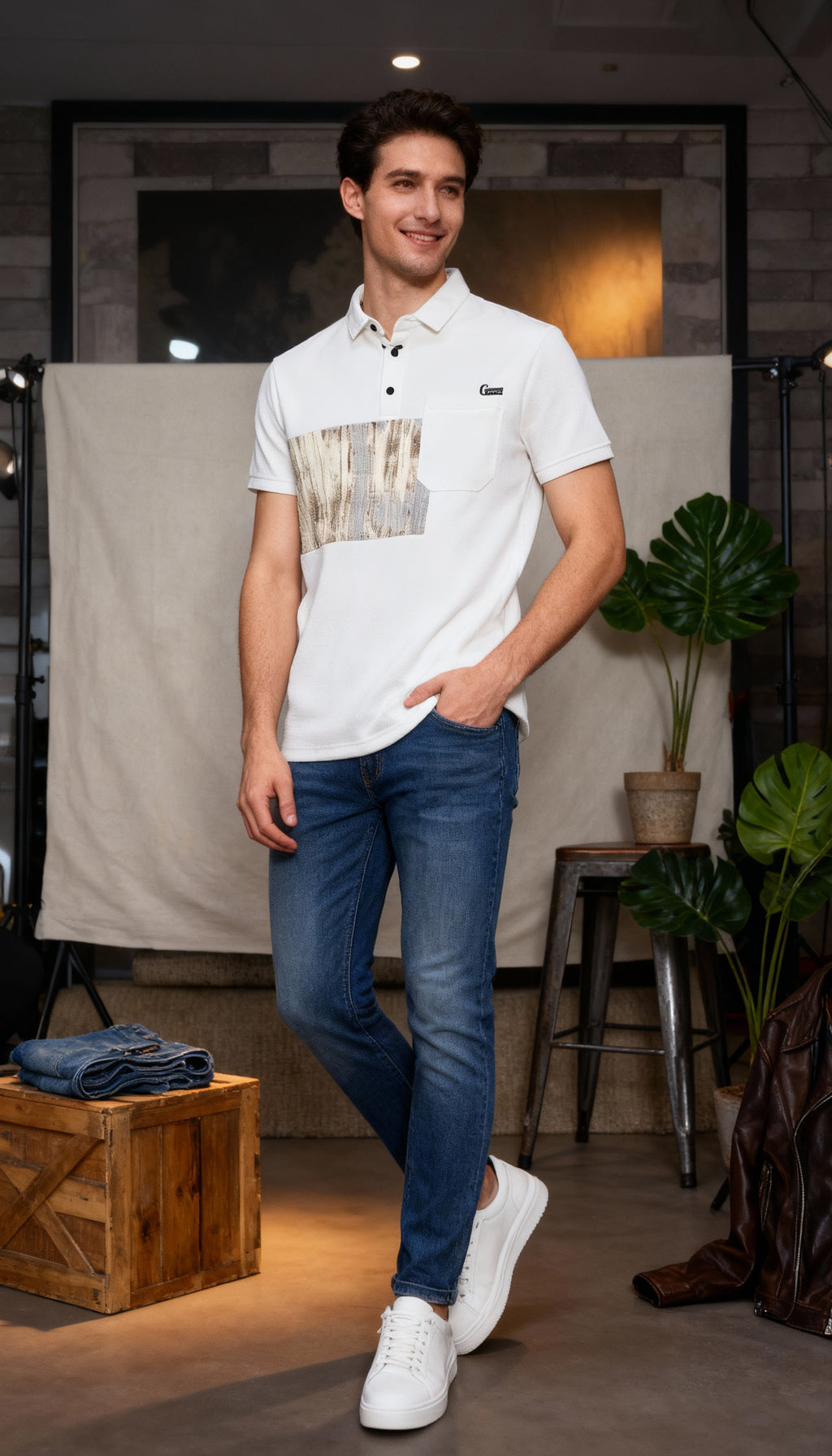 Self Printed Polo Men's T-Shirt With Pocket
