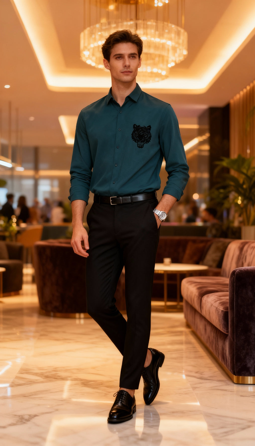 Self Design Premium Club Wear Sequin Men's Shirt