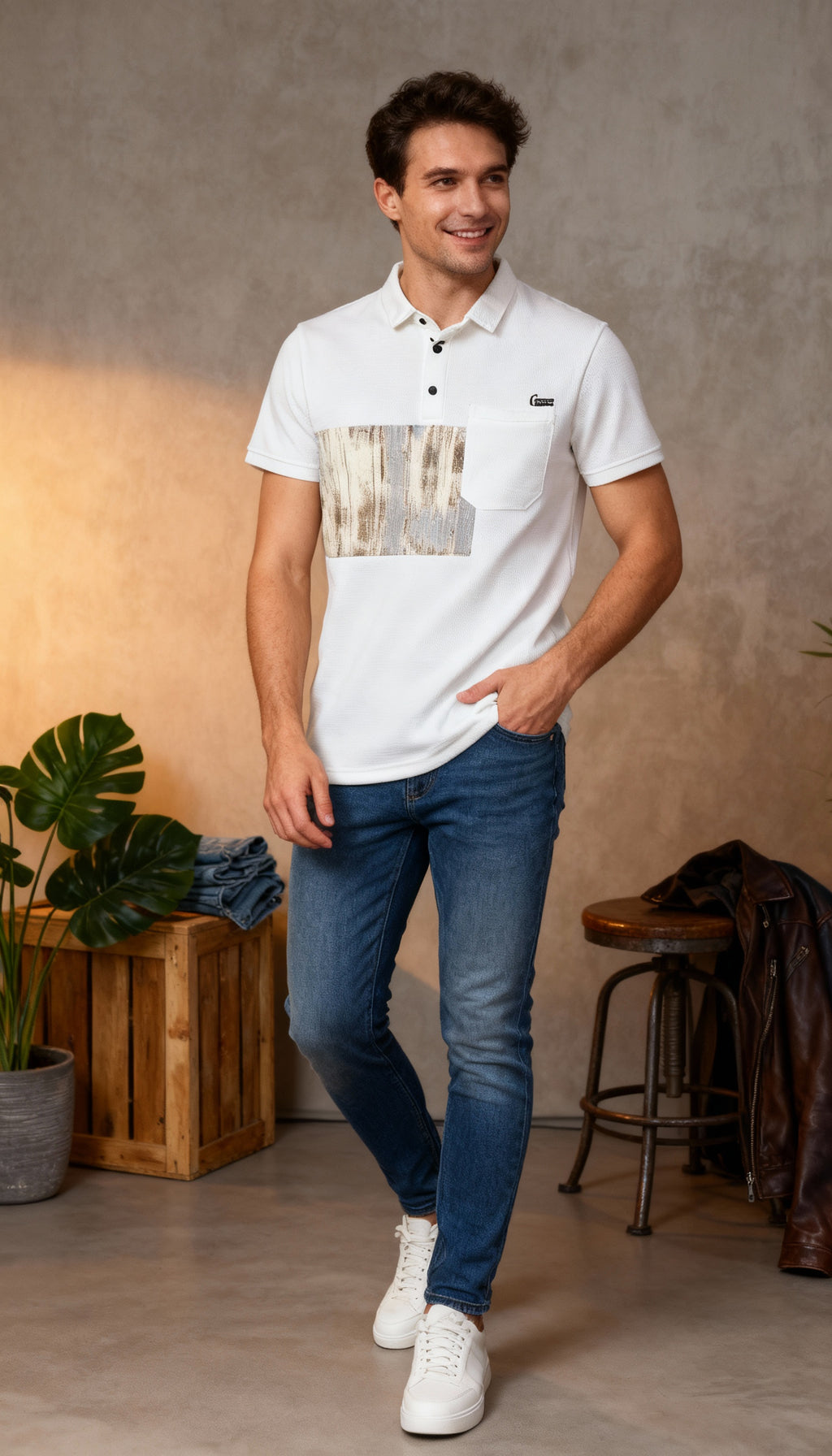 Self Printed Polo Men's T-Shirt With Pocket