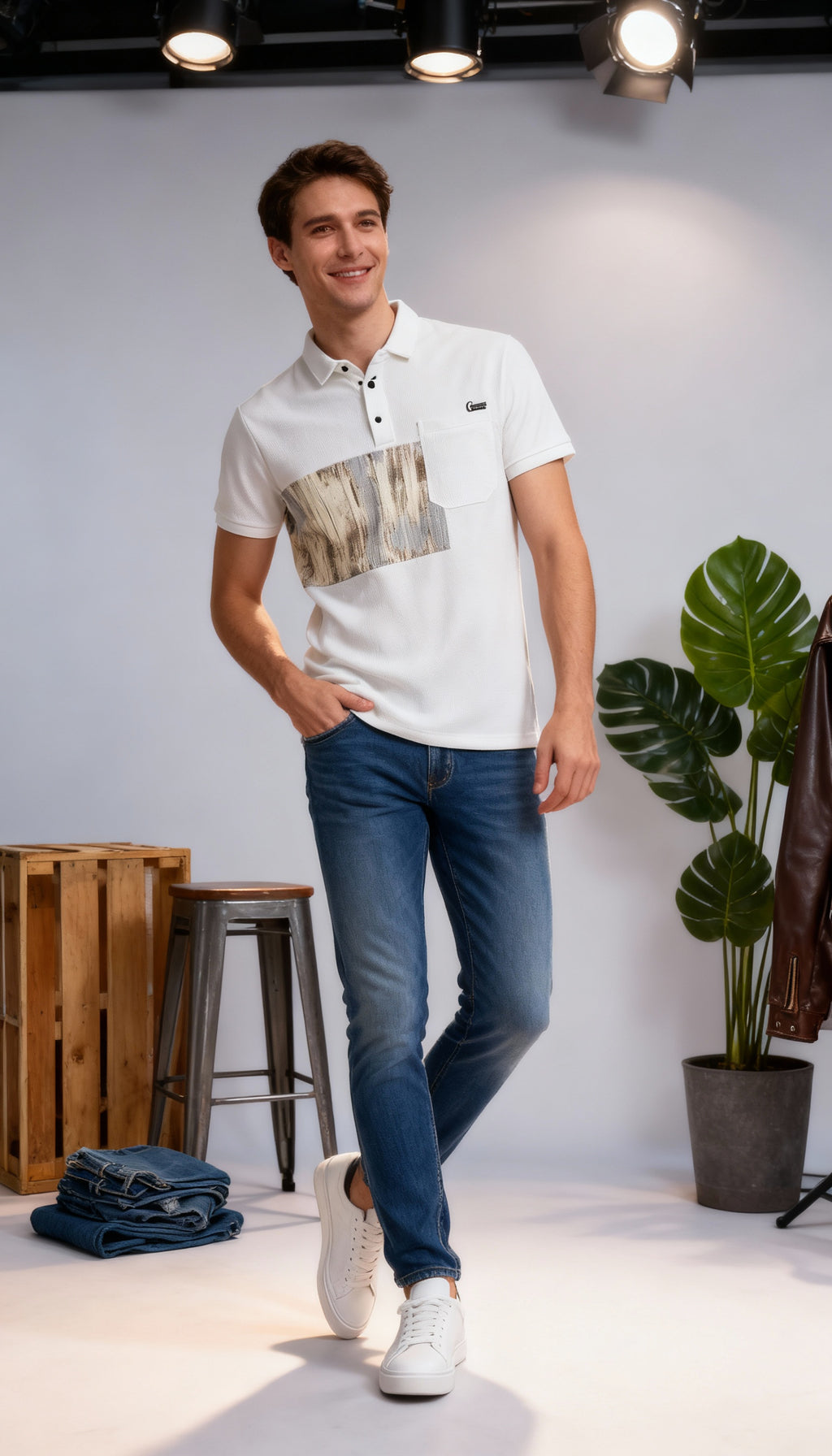 Self Printed Polo Men's T-Shirt With Pocket