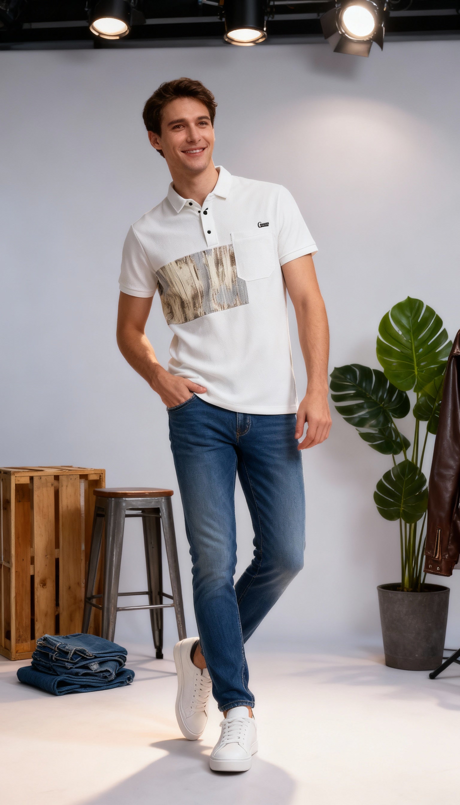 Self Printed Polo Men's T-Shirt With Pocket