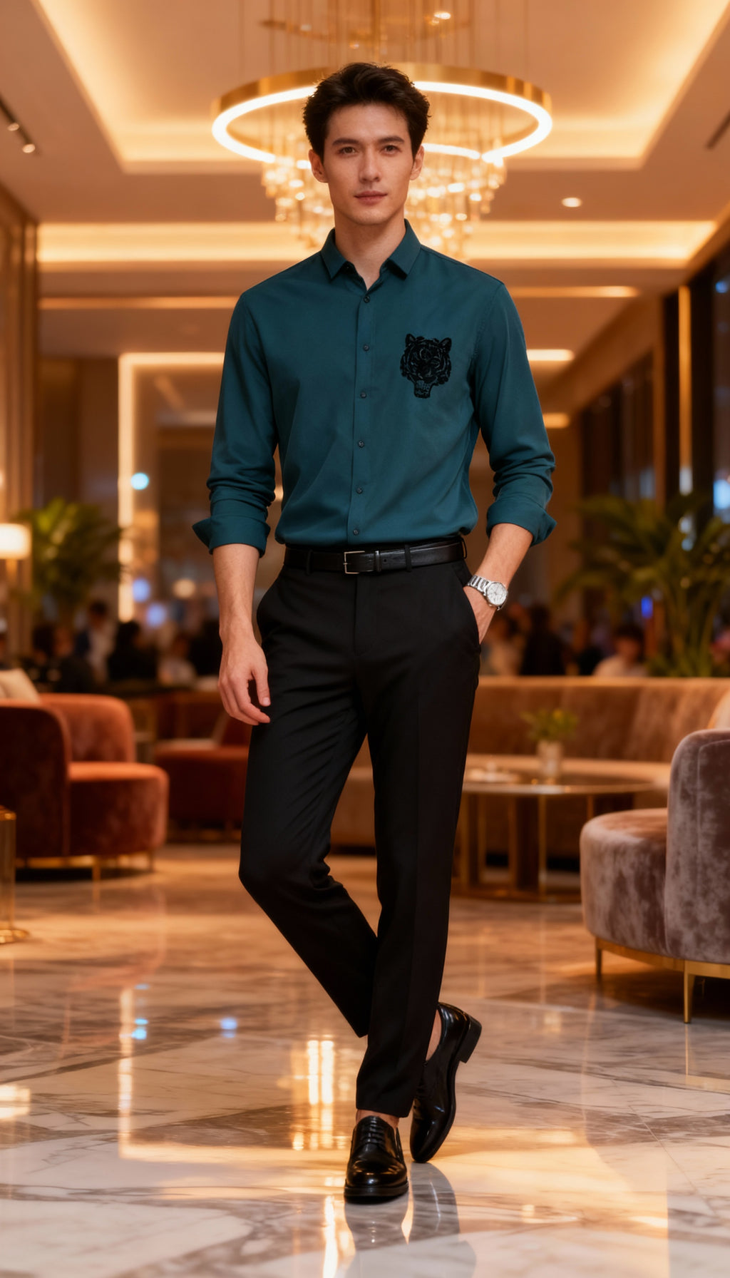 Self Design Premium Club Wear Sequin Men's Shirt