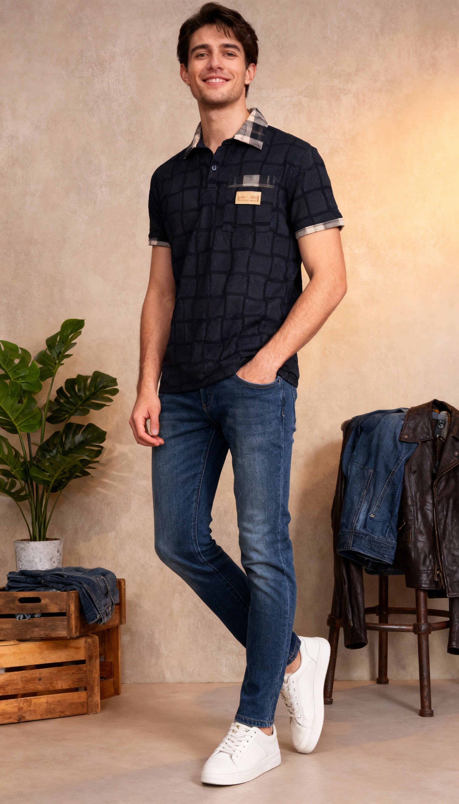 Checks Pocket Style Polo Men's T-Shirt