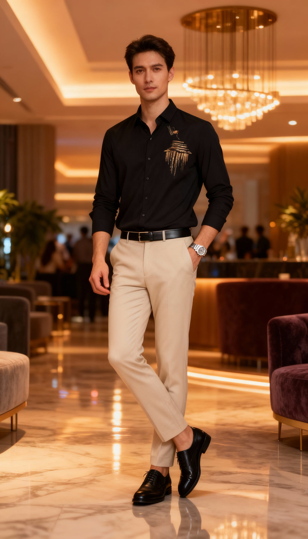 Self Design Premium Club Wear Sequin Men's Shirt