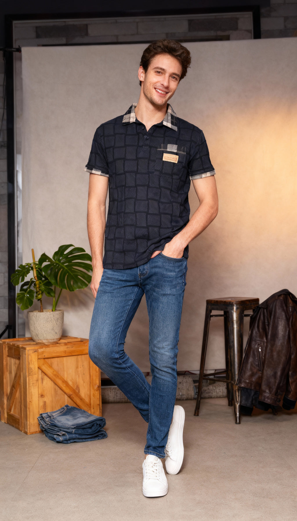 Checks Pocket Style Polo Men's T-Shirt