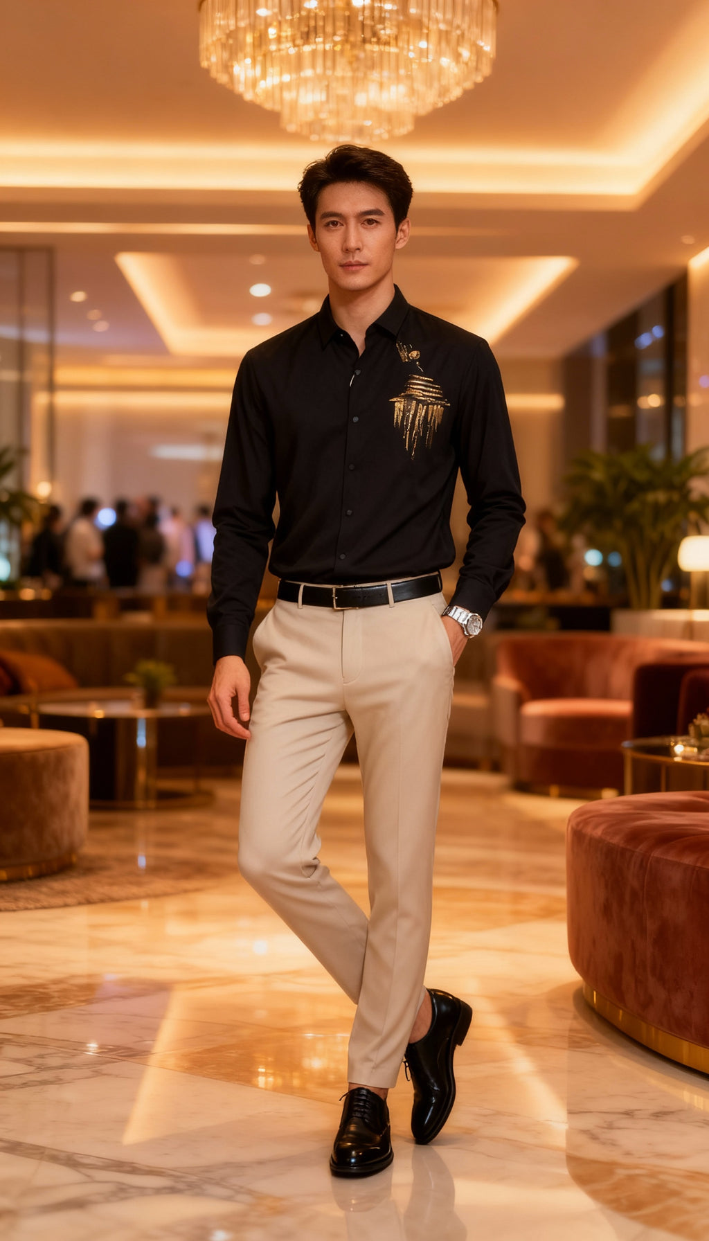 Self Design Premium Club Wear Sequin Men's Shirt