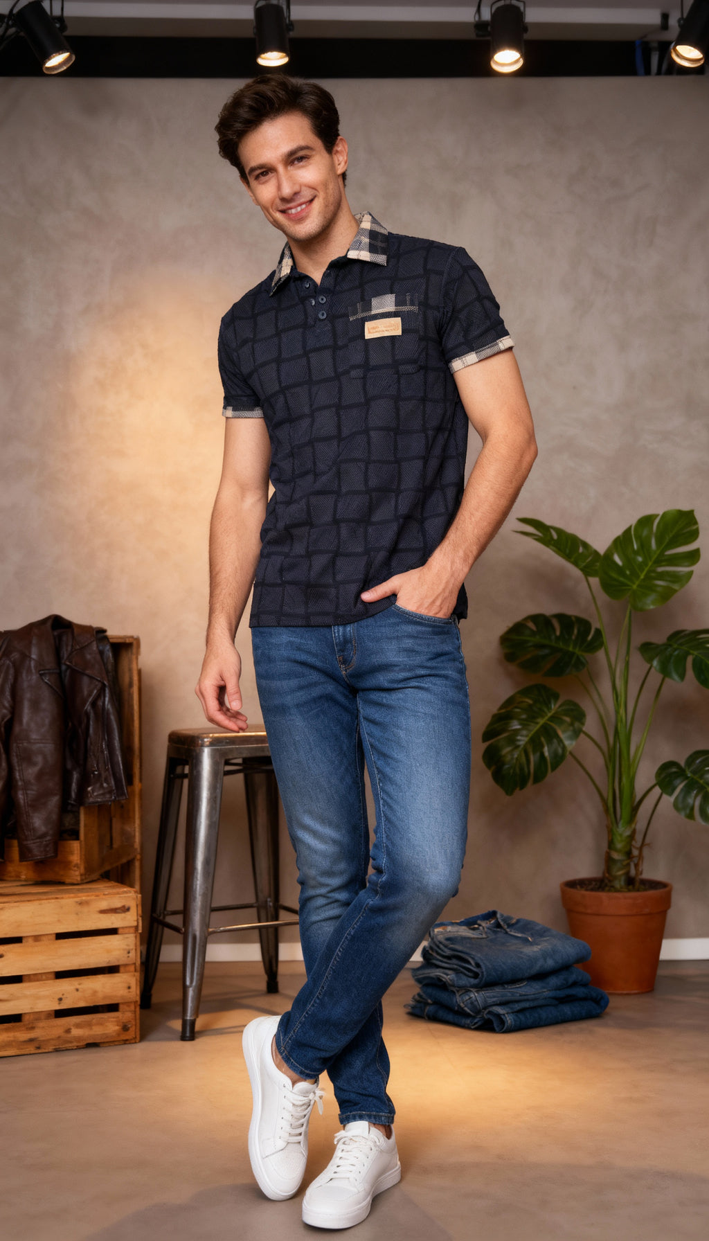 Checks Pocket Style Polo Men's T-Shirt