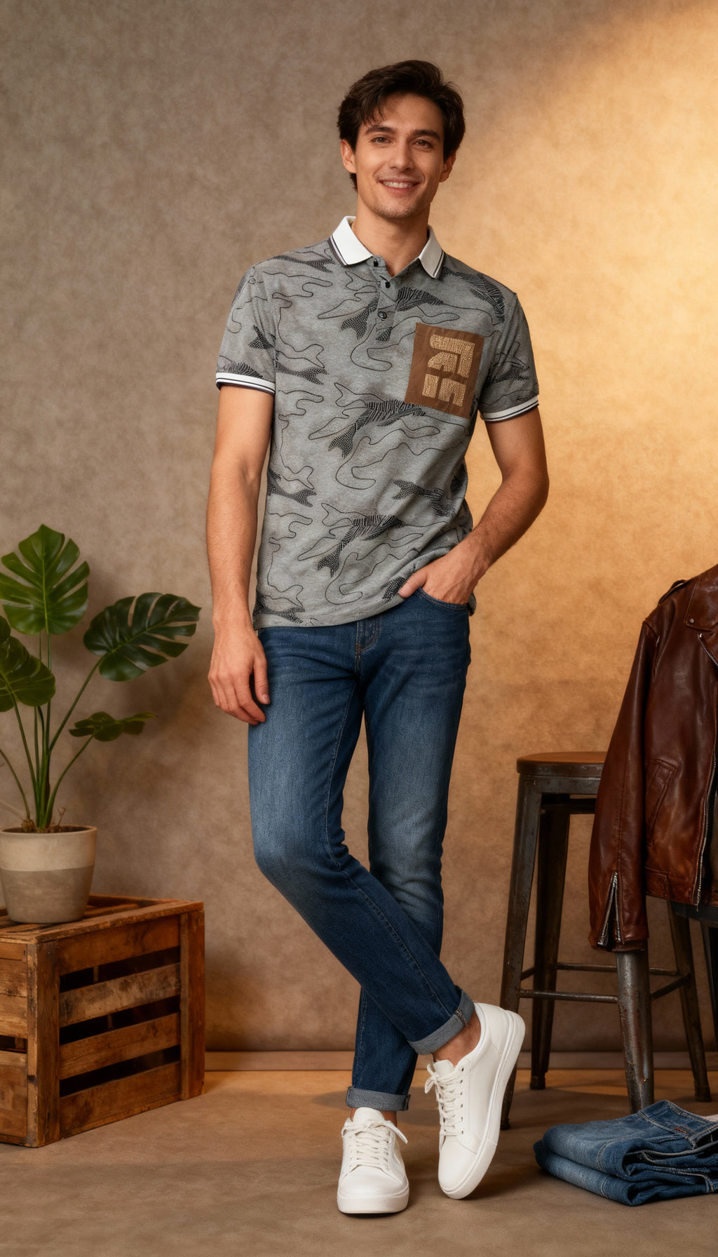 Self Printed Polo Men's T-Shirt With Designed Pocket