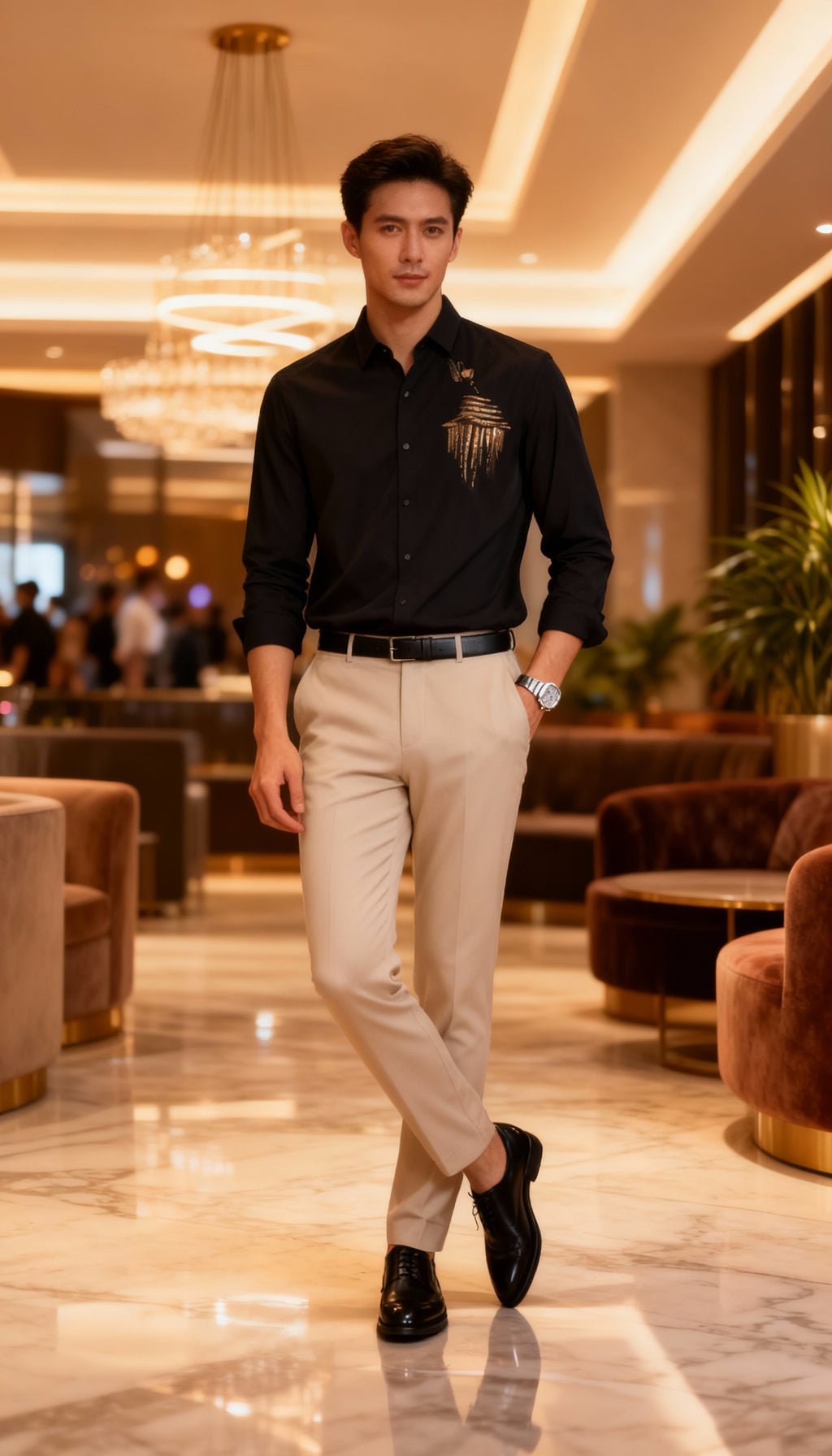 Self Design Premium Club Wear Sequin Men's Shirt