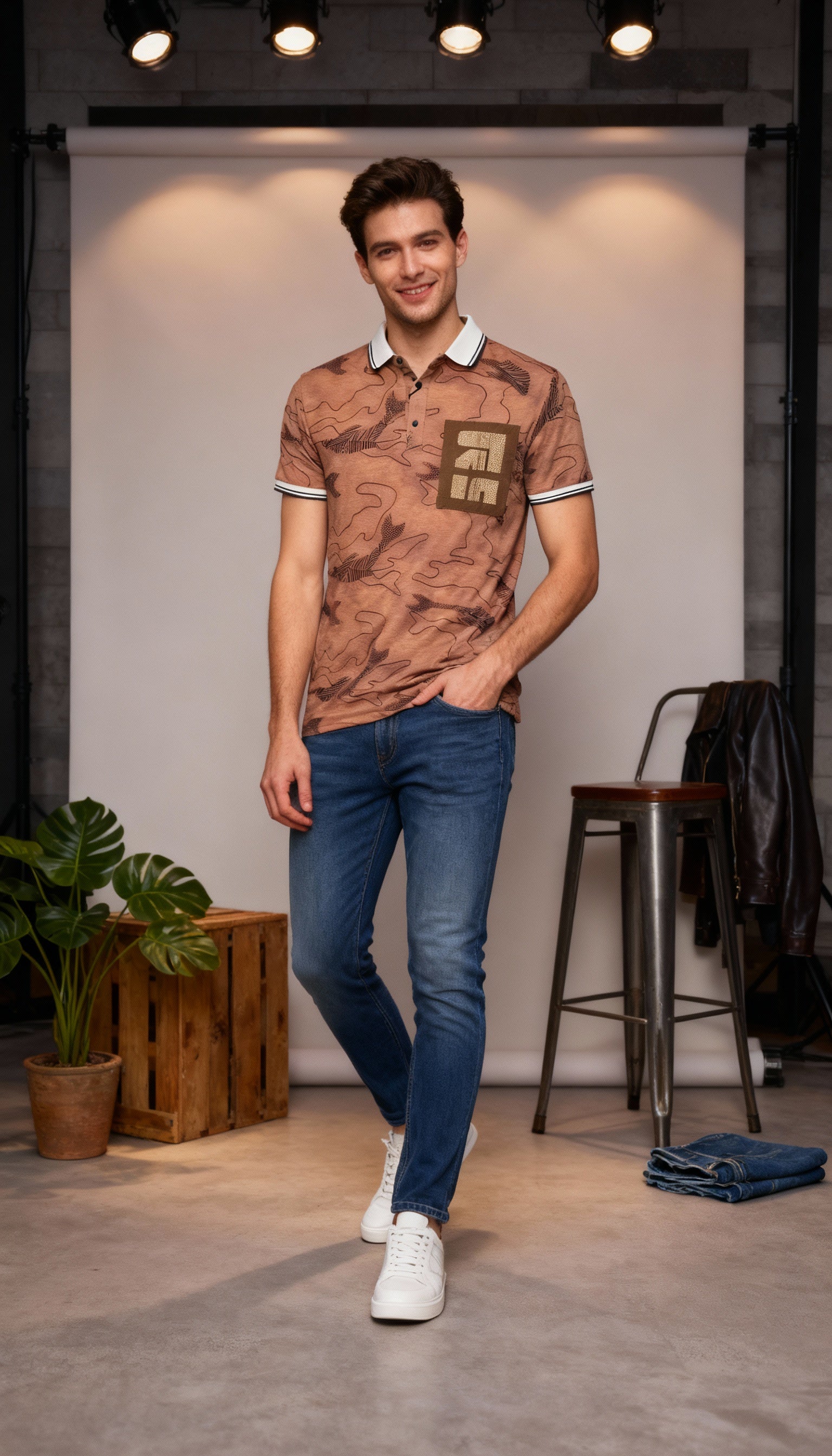 Self Printed Polo Men's T-Shirt With Designed Pocket