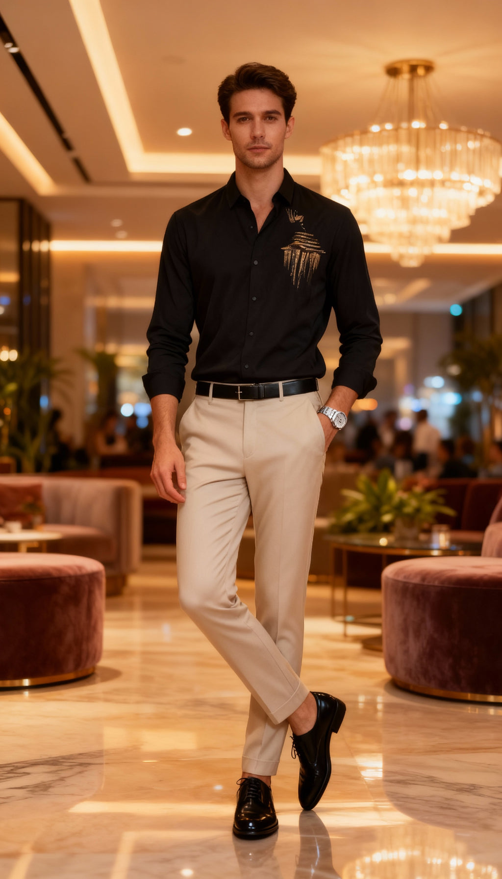 Self Design Premium Club Wear Sequin Men's Shirt