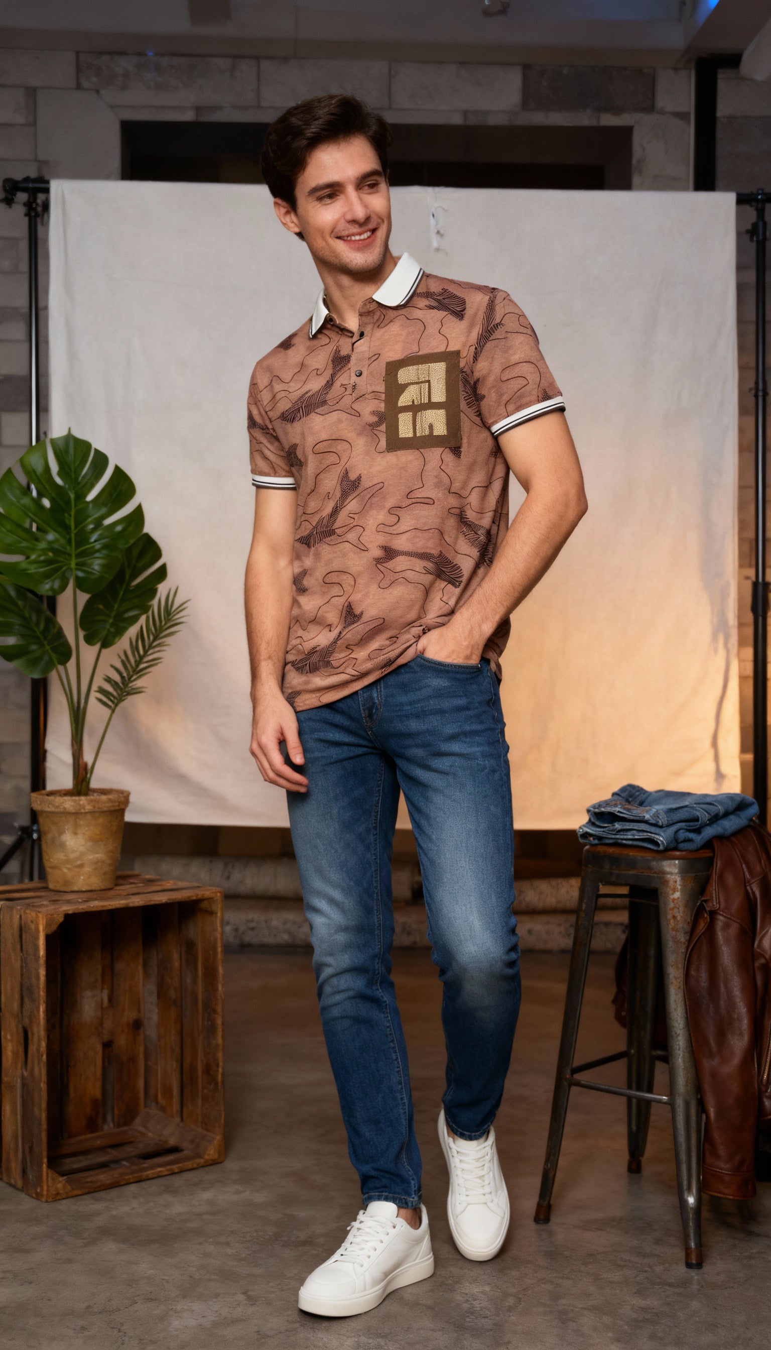 Self Printed Polo Men's T-Shirt With Designed Pocket