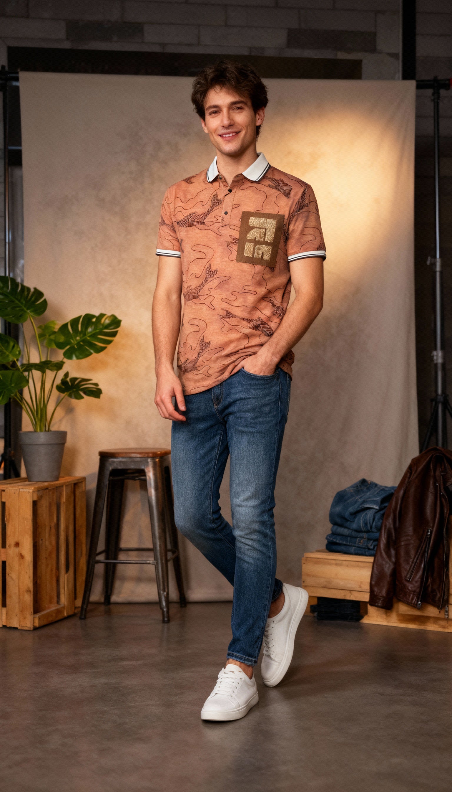 Self Printed Polo Men's T-Shirt With Designed Pocket