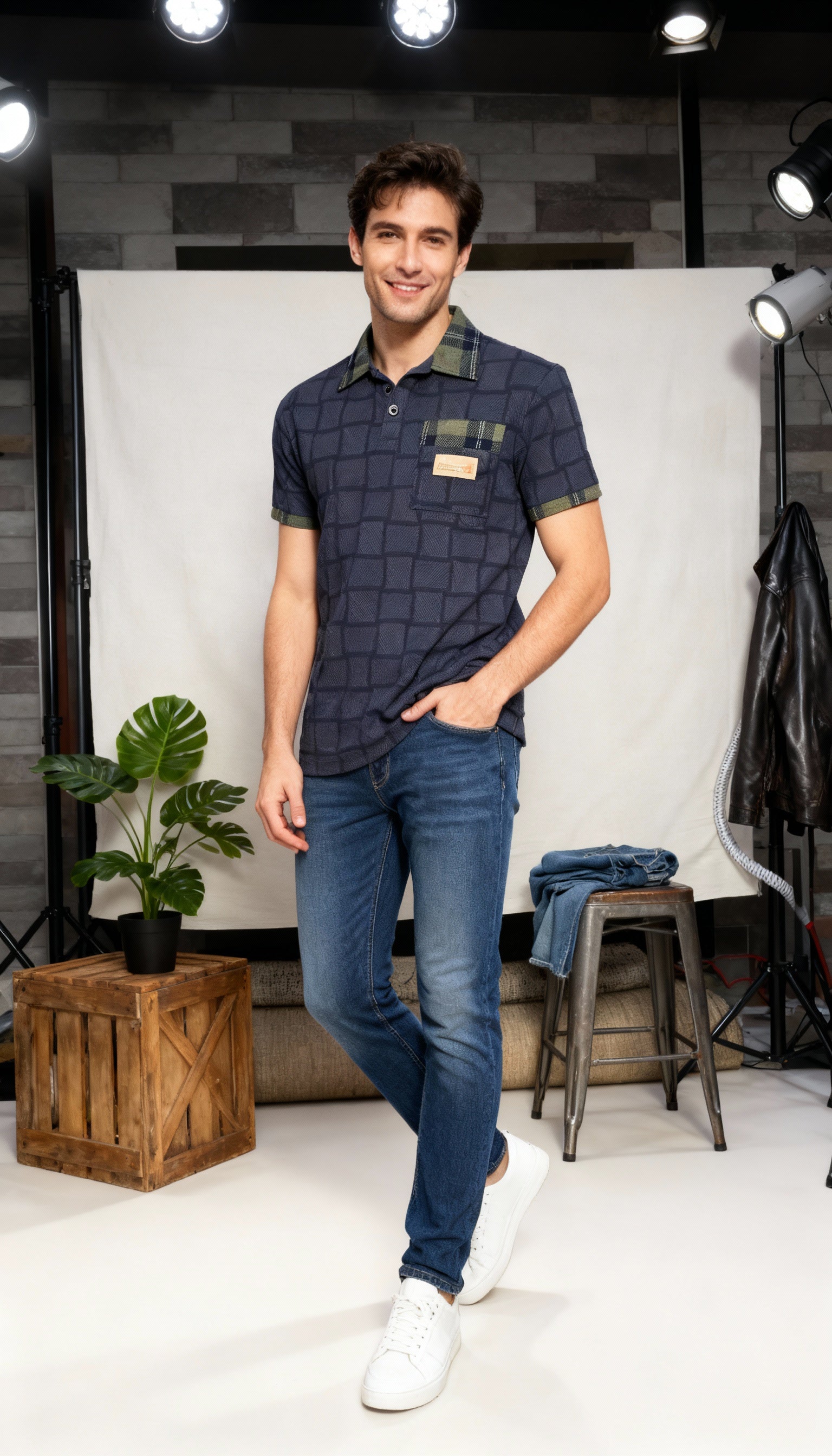 Checks Pocket Style Polo Men's T-Shirt