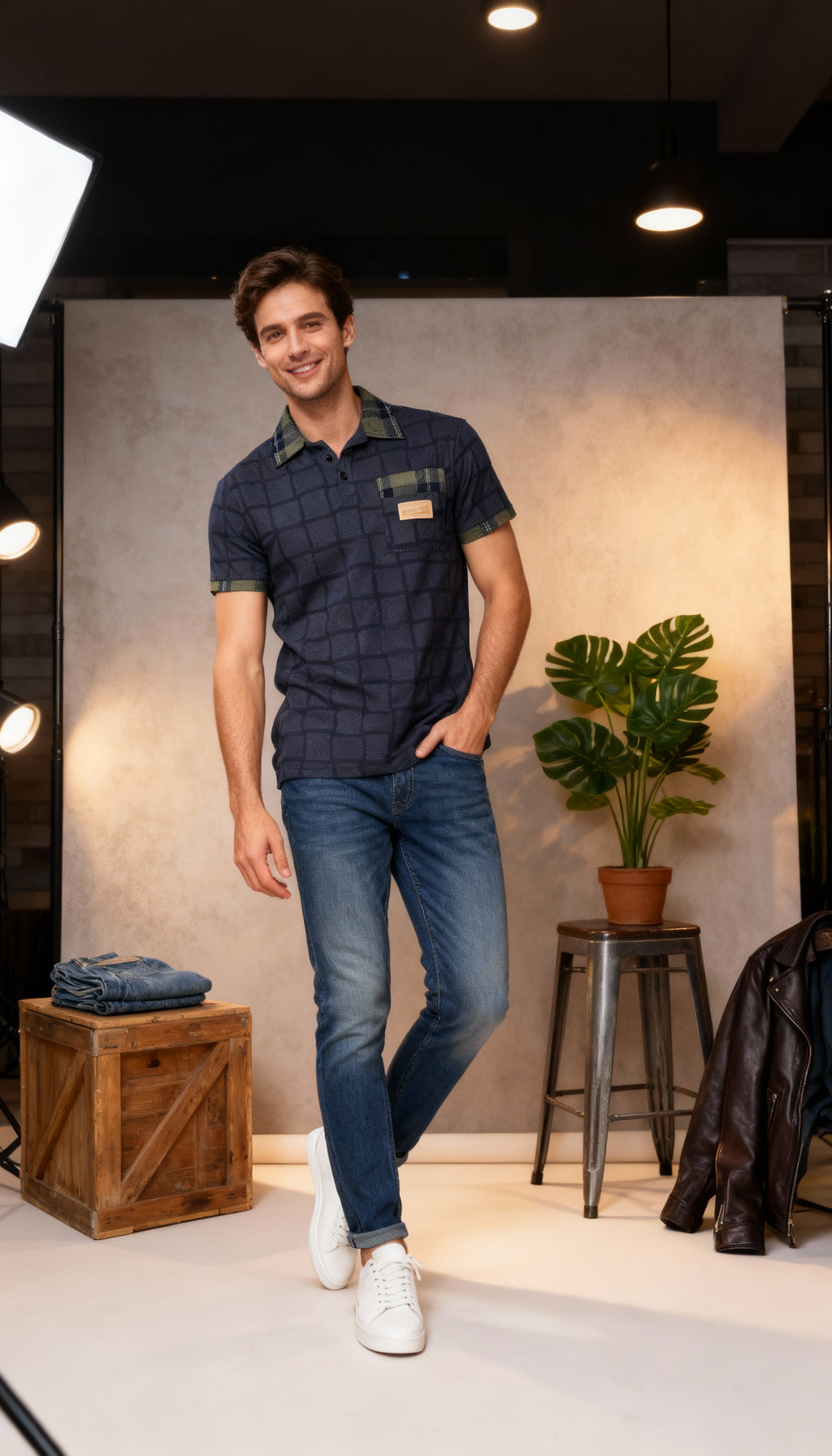 Checks Pocket Style Polo Men's T-Shirt