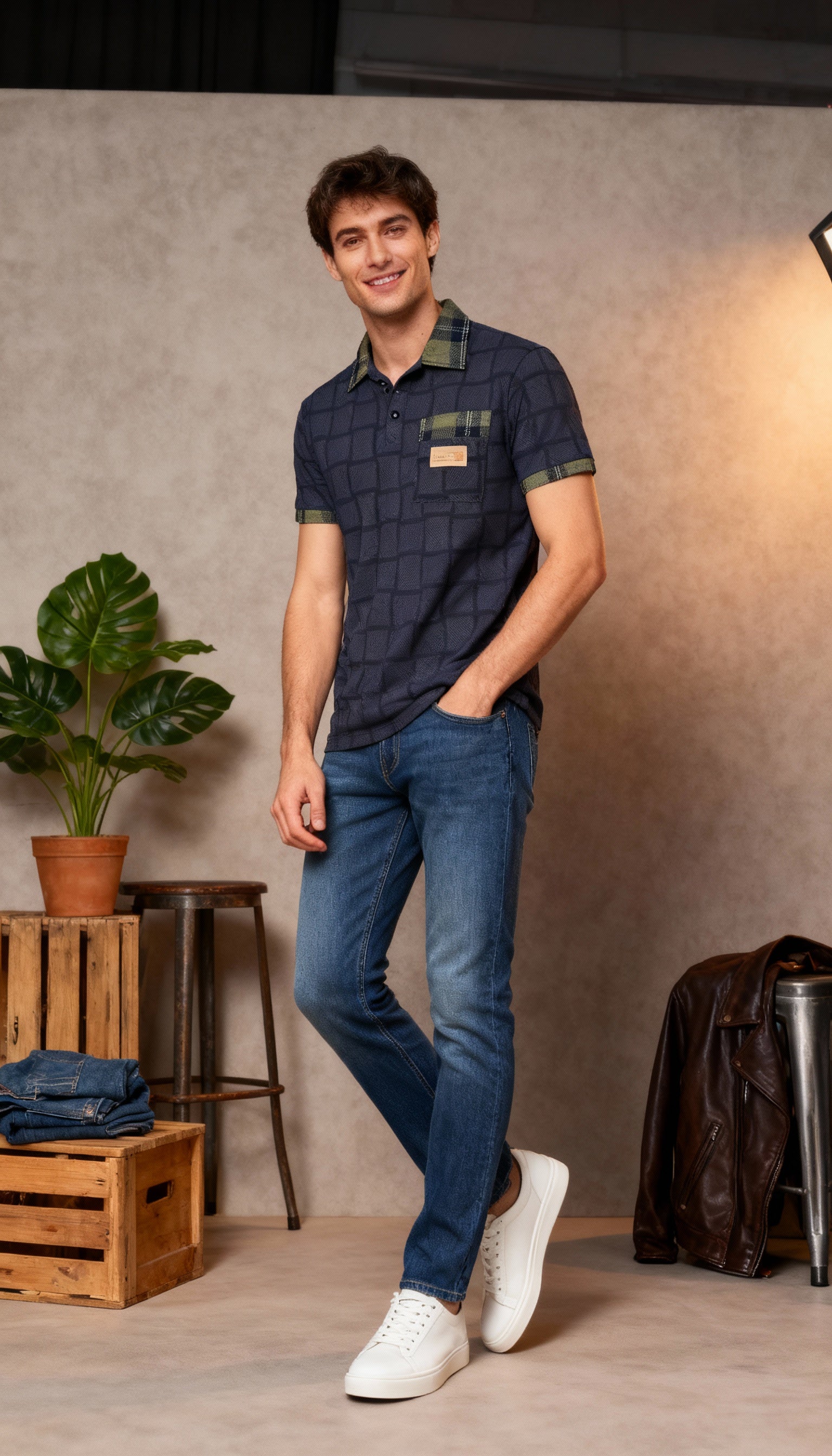 Checks Pocket Style Polo Men's T-Shirt