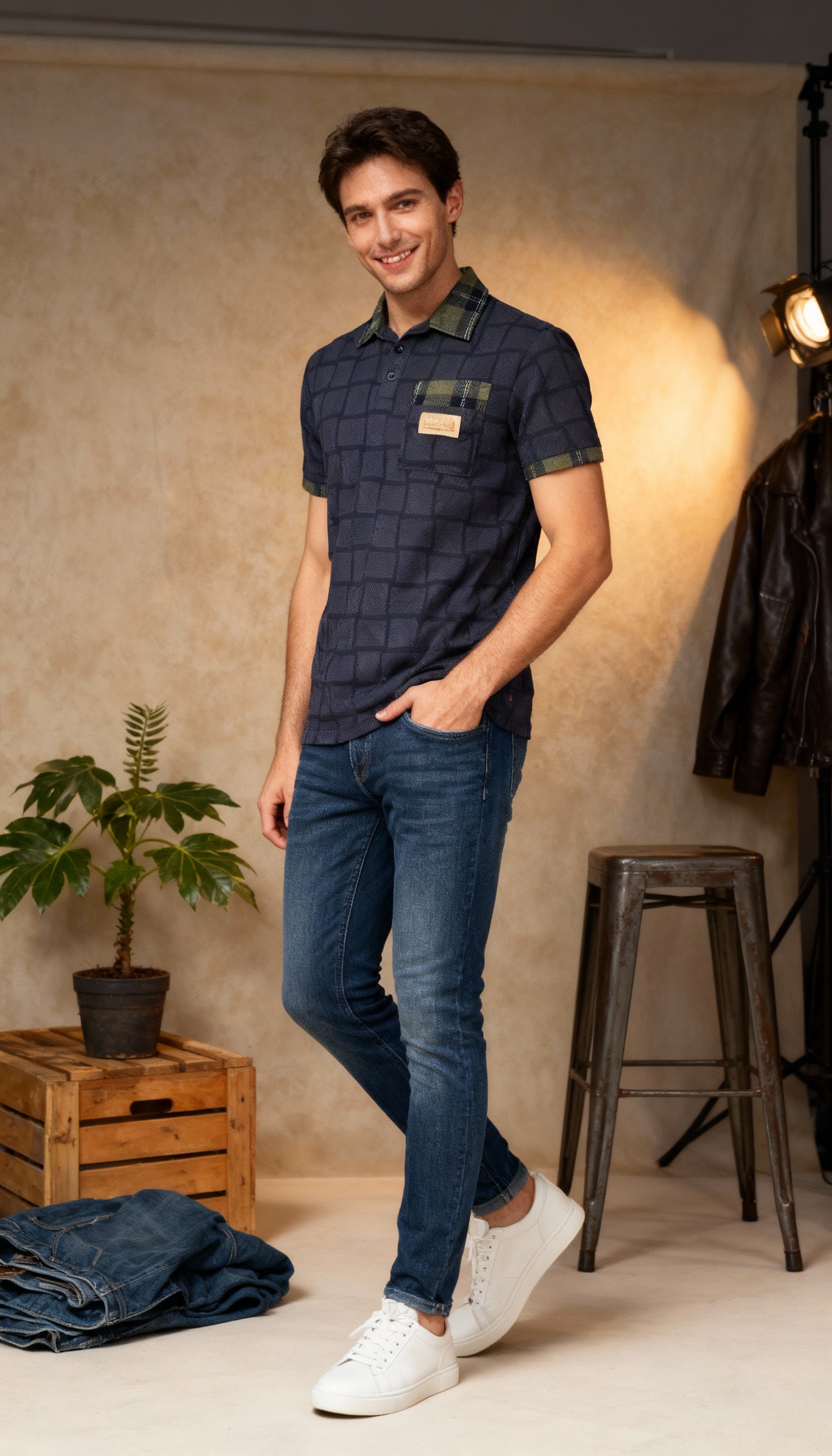 Checks Pocket Style Polo Men's T-Shirt