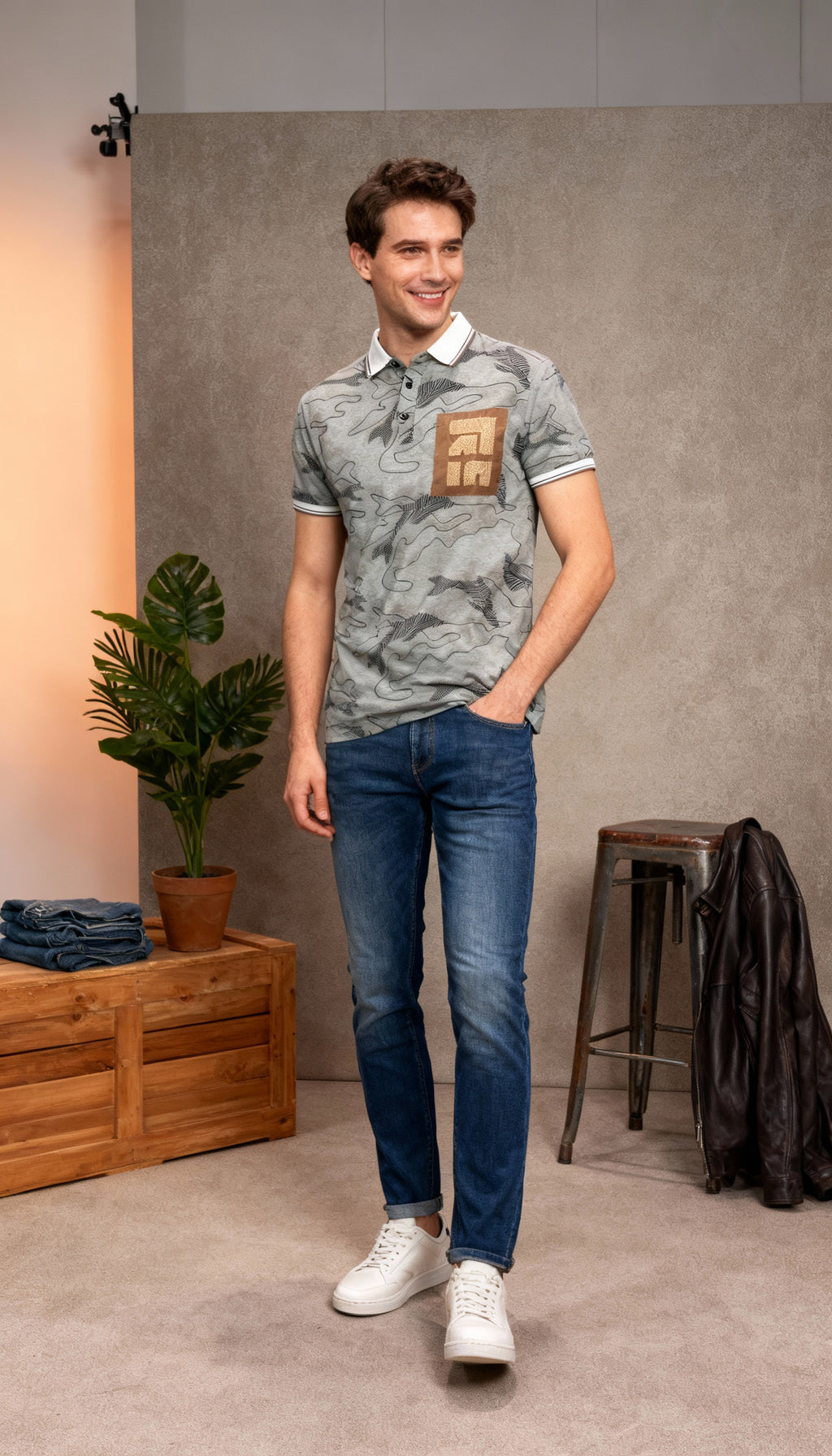 Self Printed Polo Men's T-Shirt With Designed Pocket