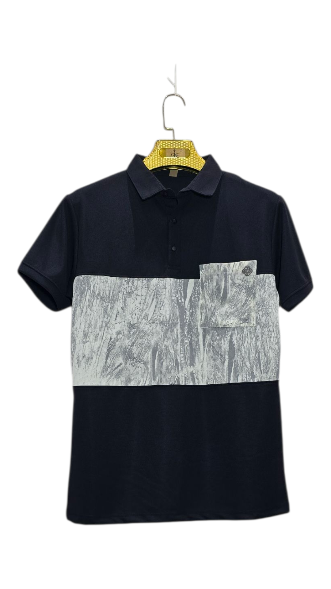 Self Printed Men's Polo T-Shirt With Designed Pocket