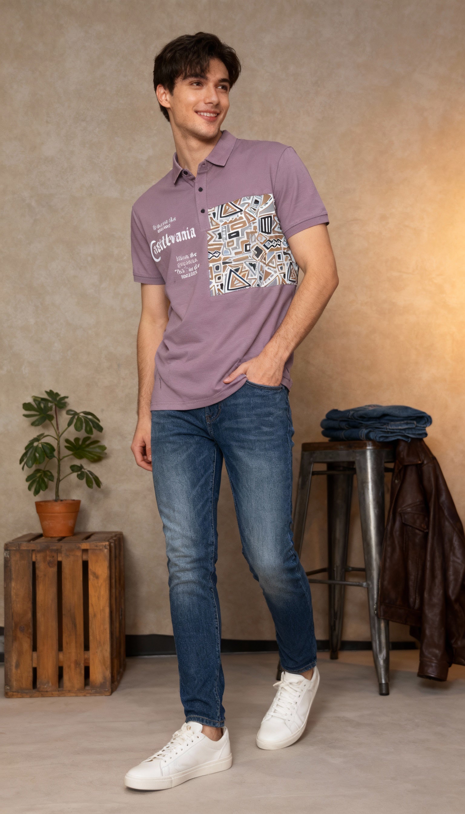 Self Printed Polo Men's T-Shirt