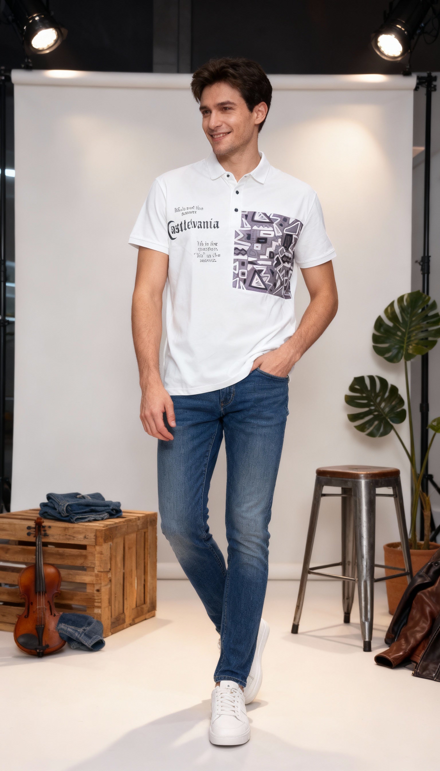 Self Printed Polo Men's T-Shirt