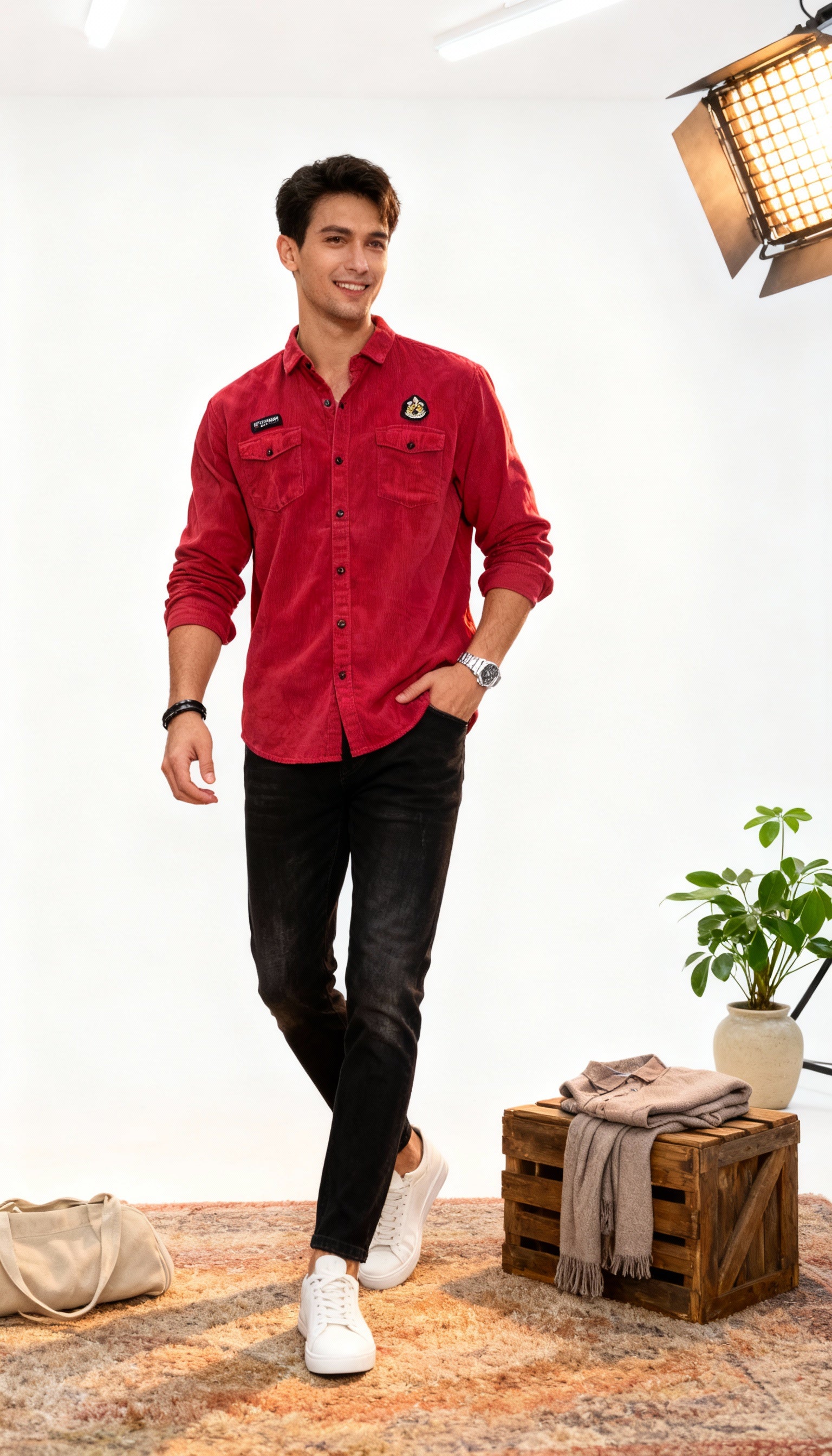Solid Plain  Double Pocket Men's Shirt