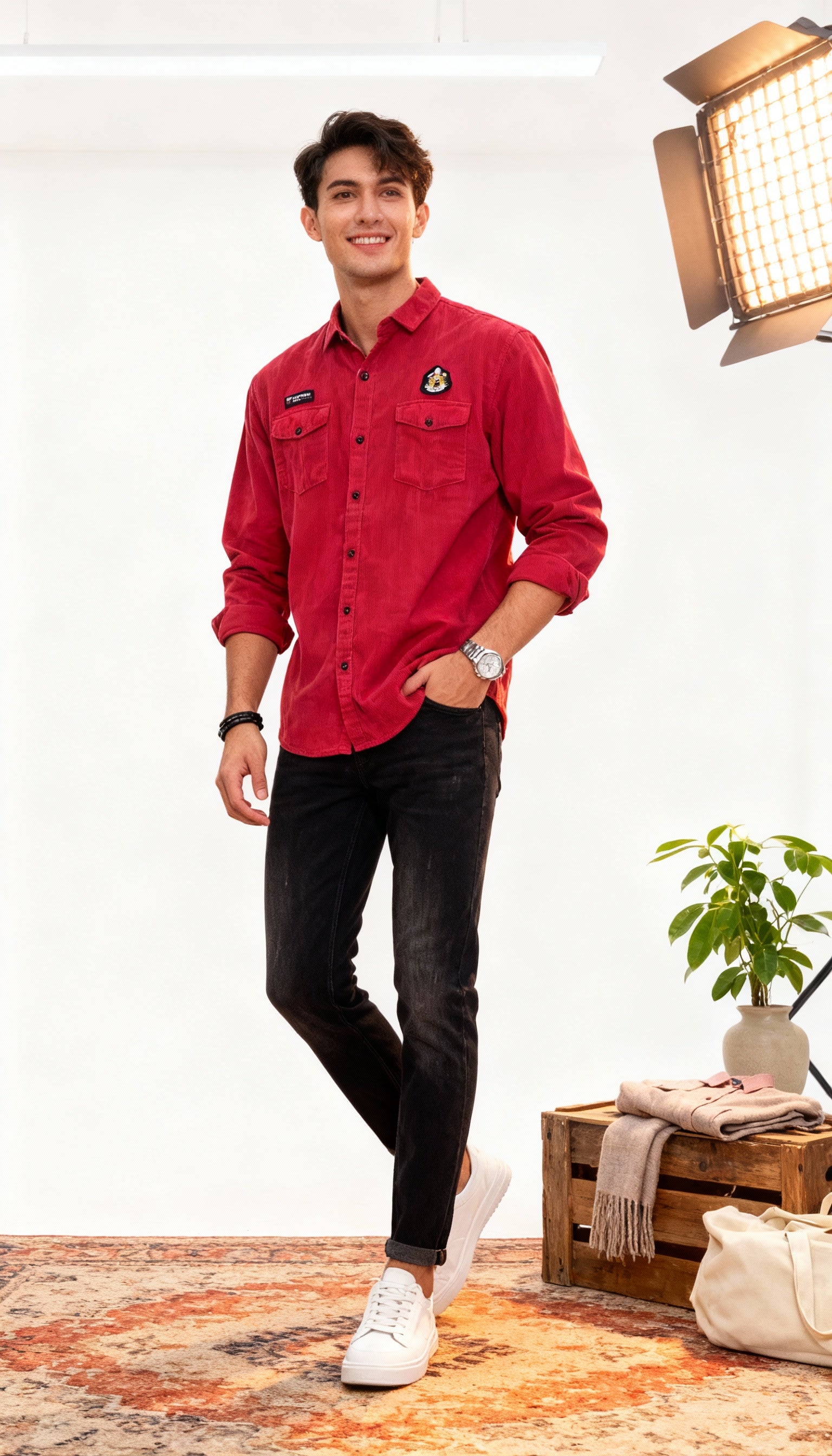 Solid Plain  Double Pocket Men's Shirt