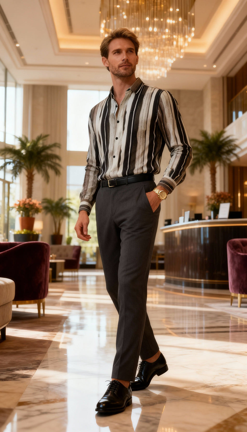 Korean Style Fancy Lining Design Men's Shirt