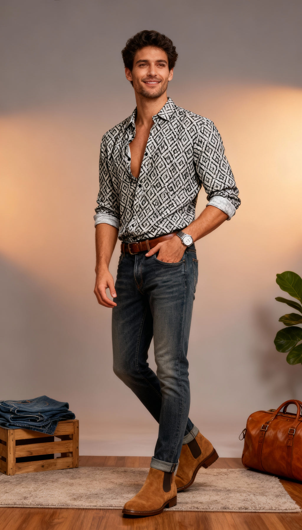 Self Design Printed Men's Shirt