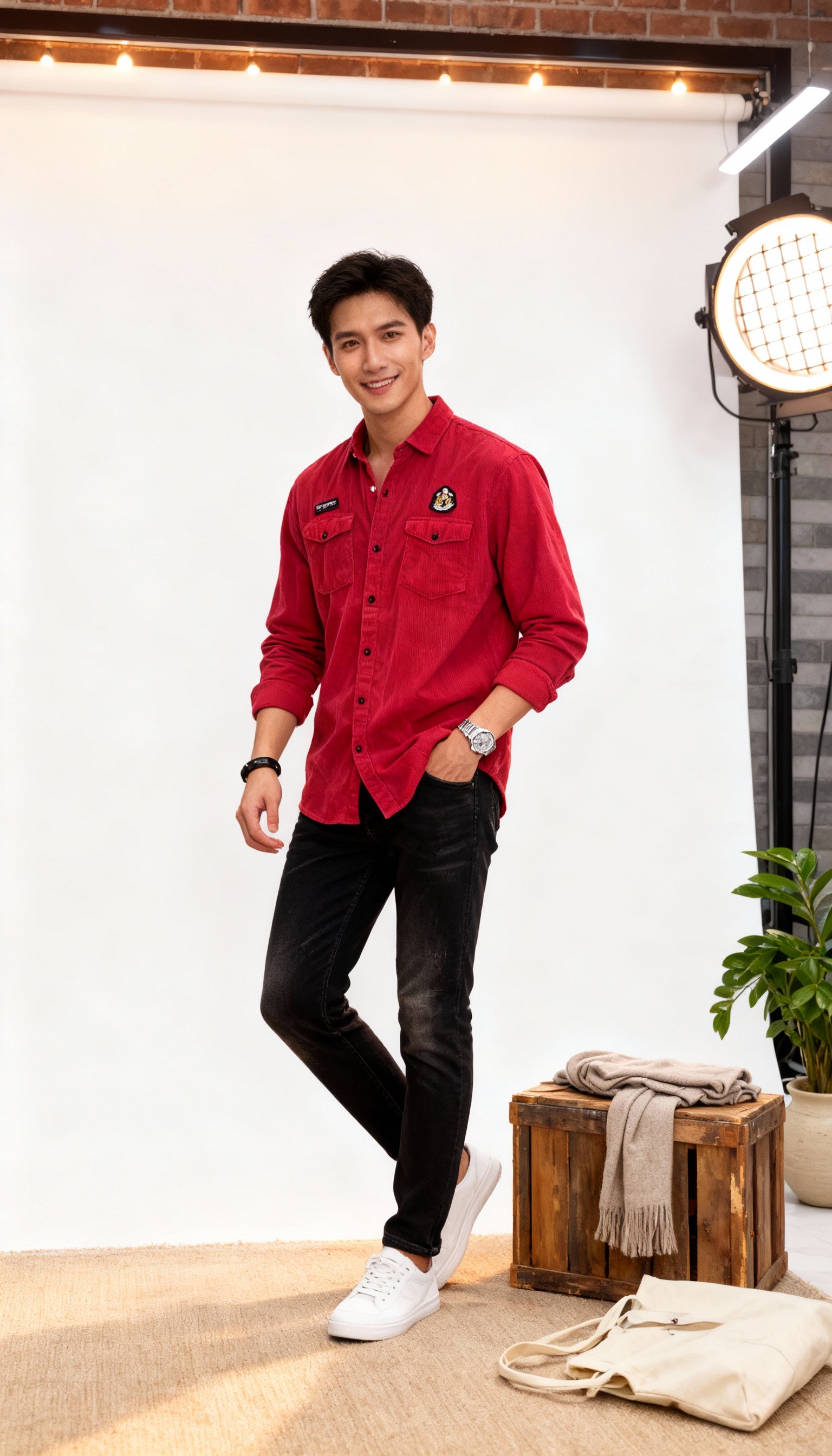 Solid Plain  Double Pocket Men's Shirt