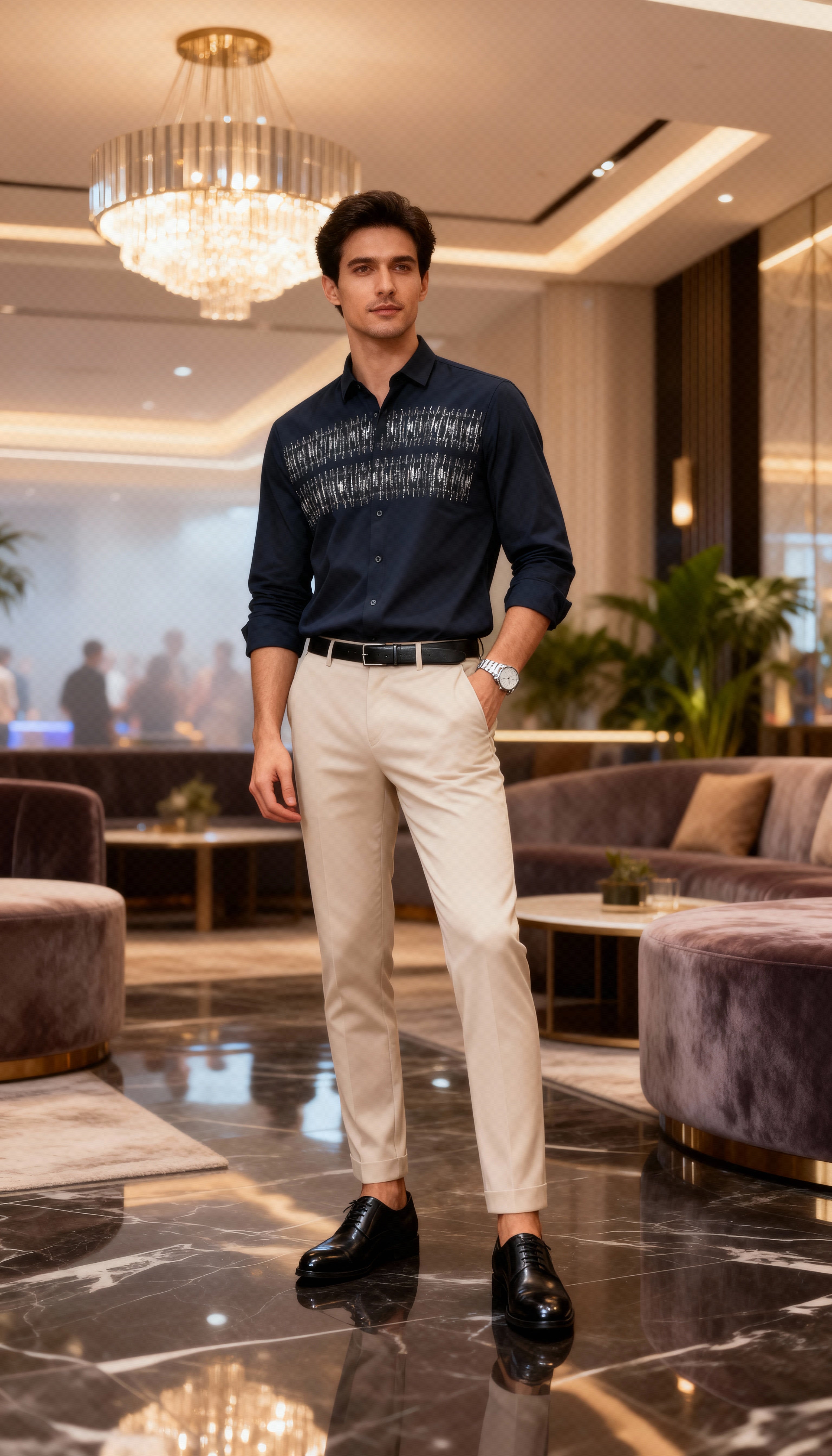 Self Design Premium Club Wear Sequin Men's Shirt