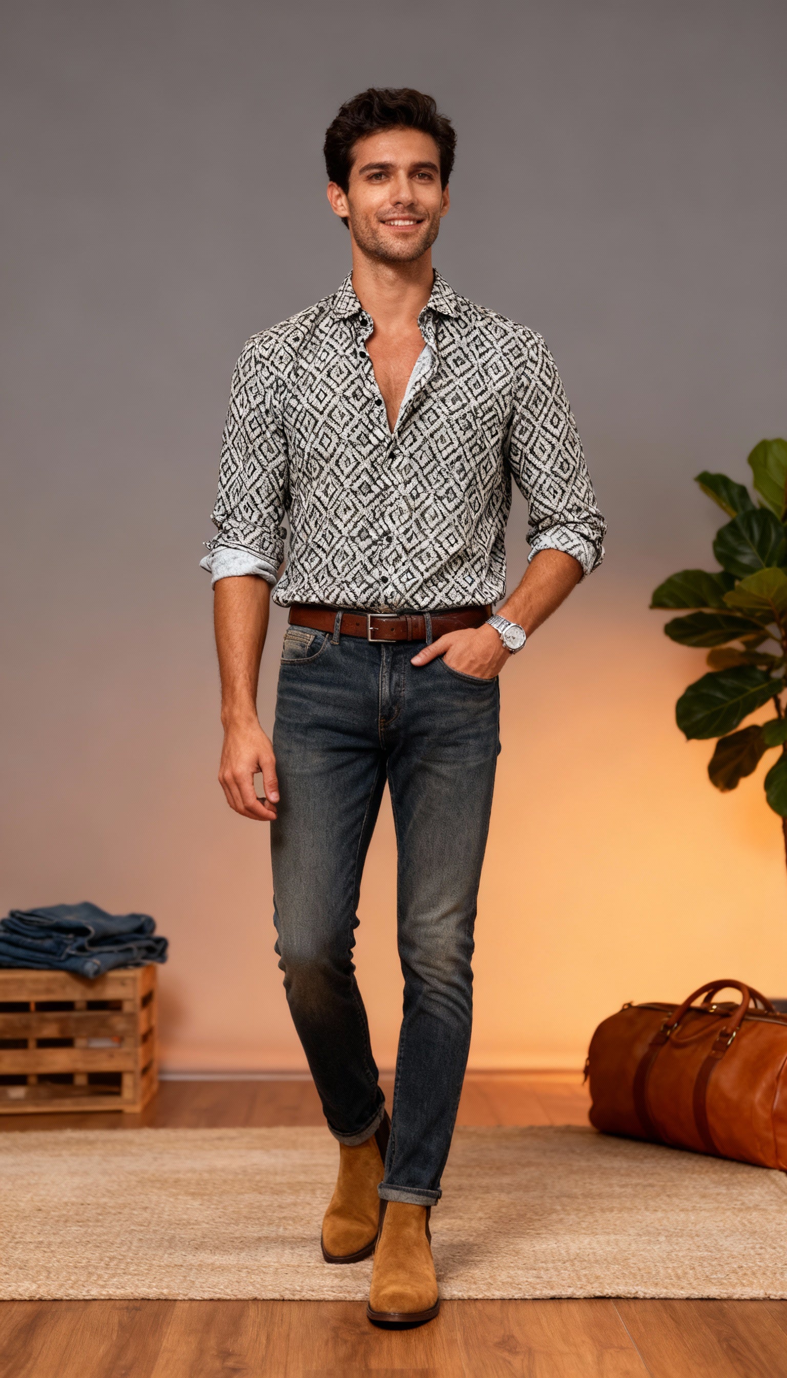 Self Design Printed Men's Shirt