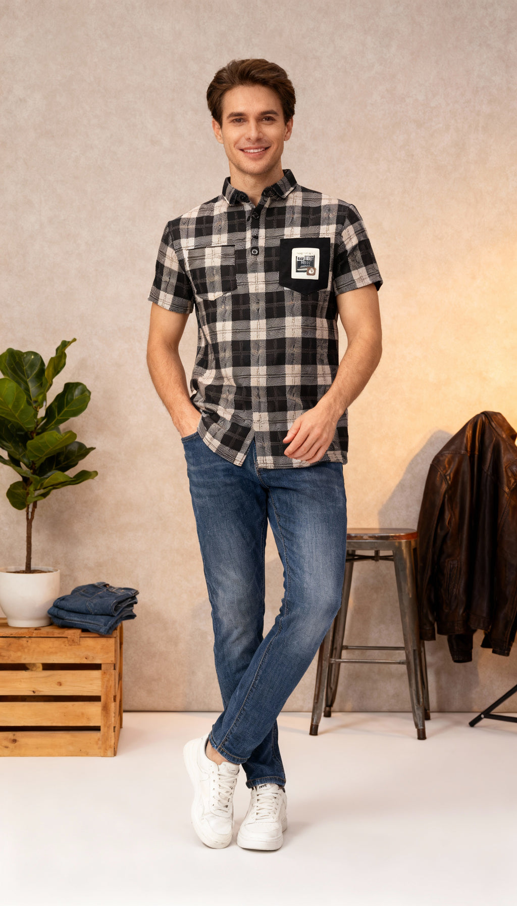 Checks Pocket Style Polo Men's T-Shirt