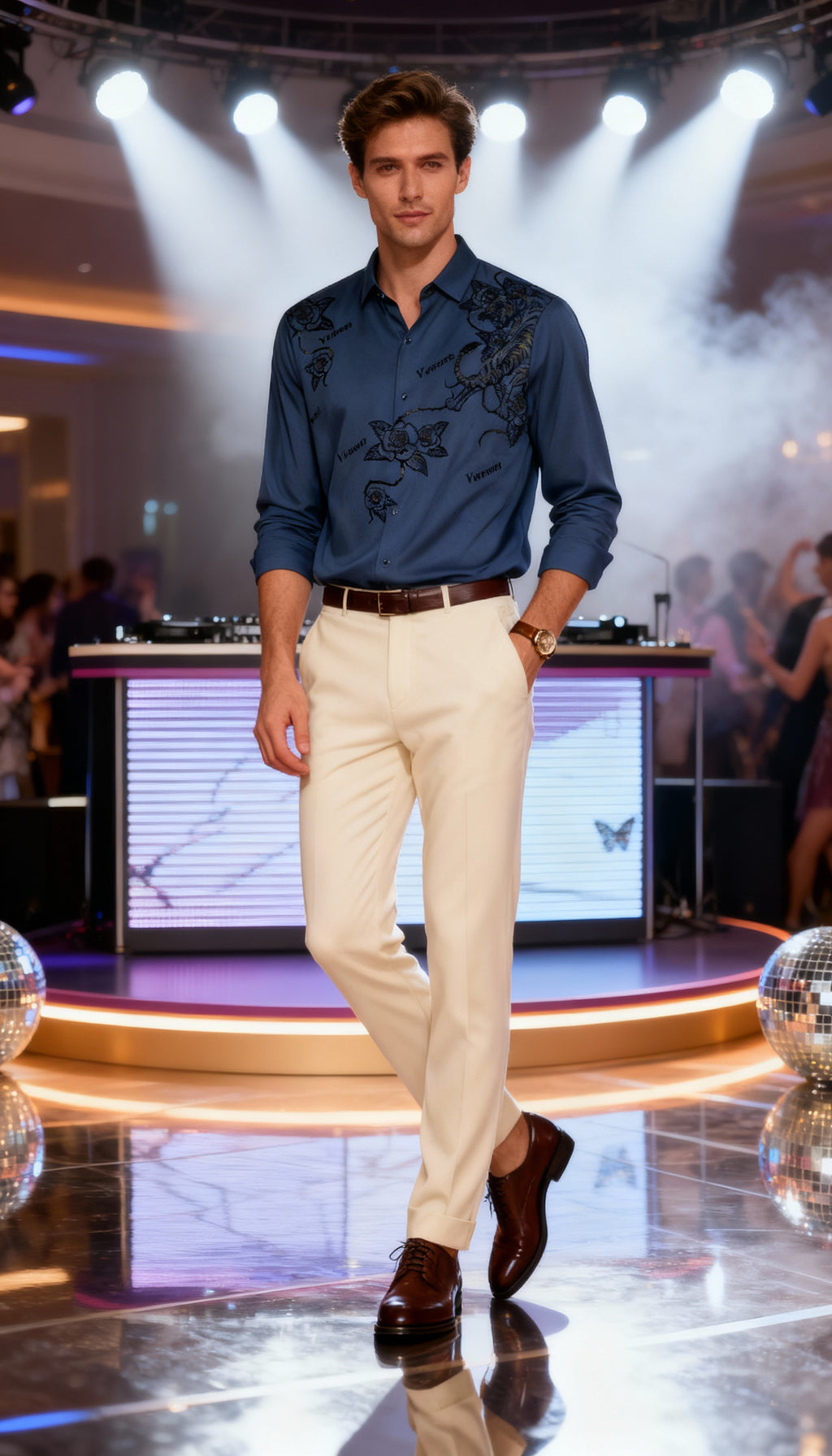 Self Design Premium Club Wear Sequin Men's Shirt