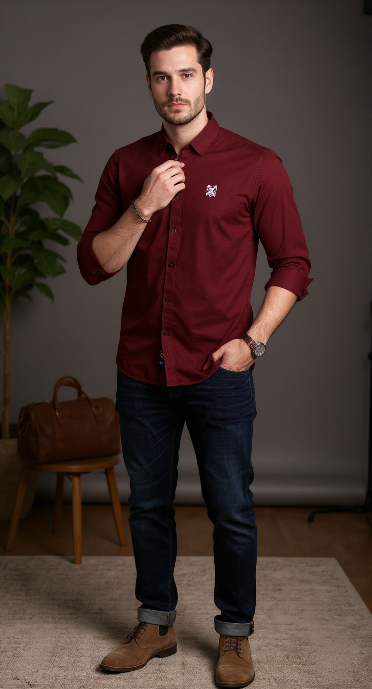 Solid Plain Back Printed Men's Shirt