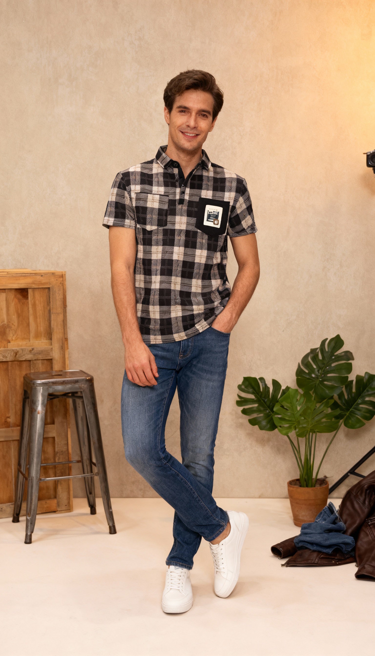 Checks Pocket Style Polo Men's T-Shirt