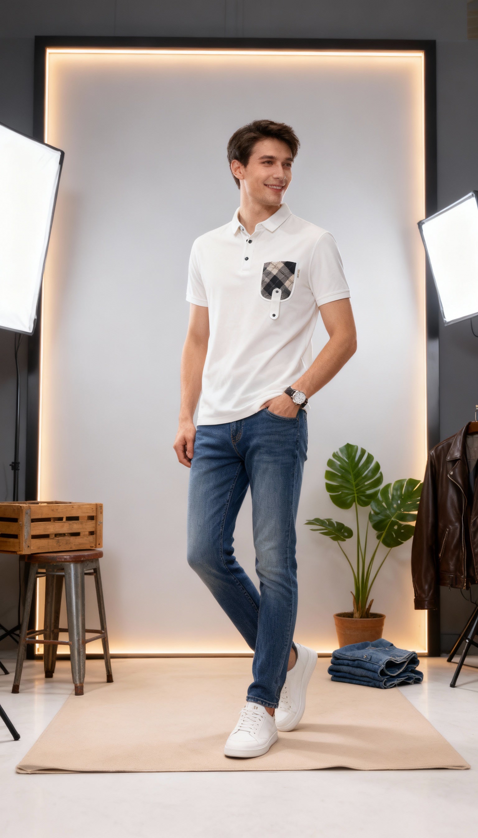 Plain Men's Polo T-Shirt With Designed Pocket